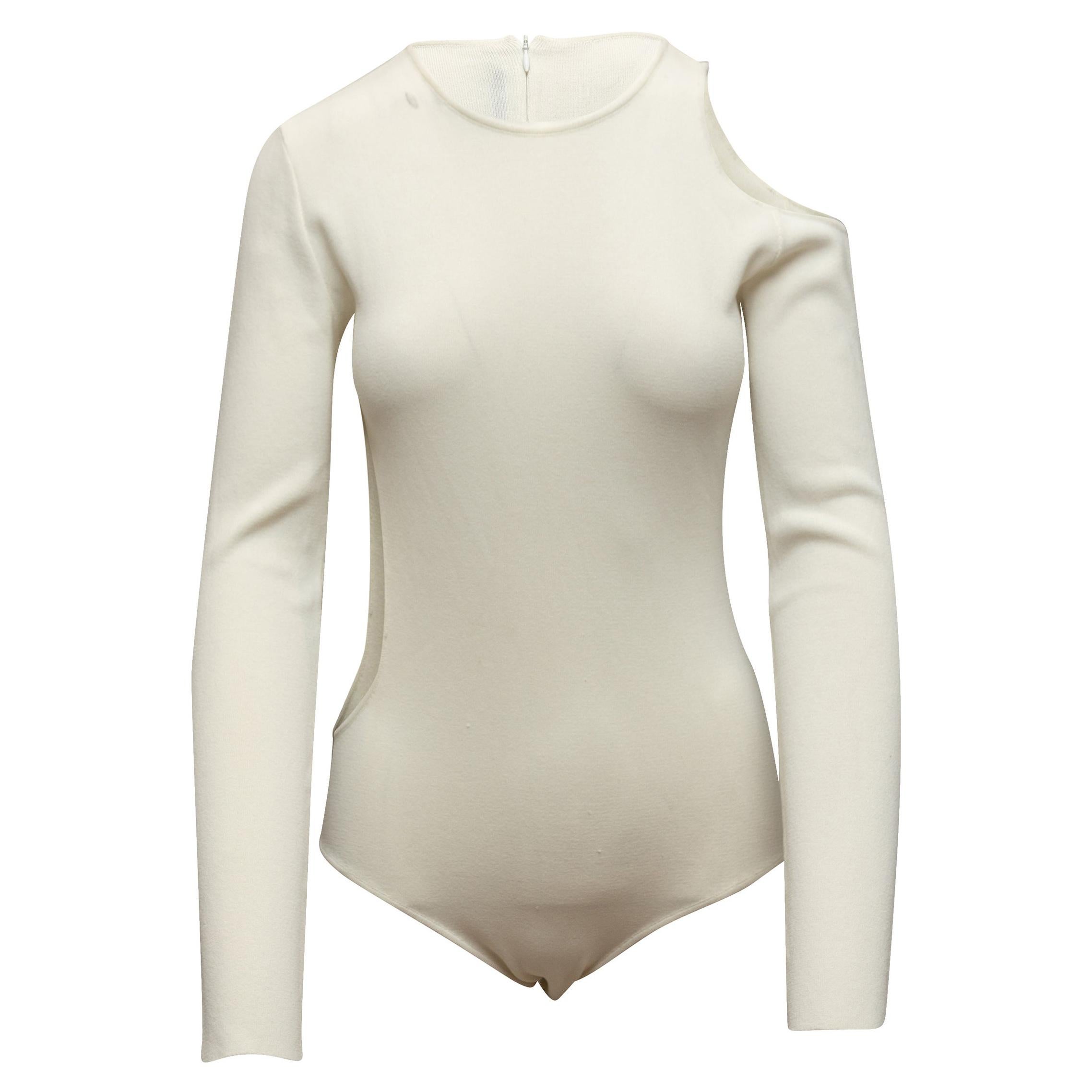 Thierry Mugler White Long Sleeve Cutout Bodysuit