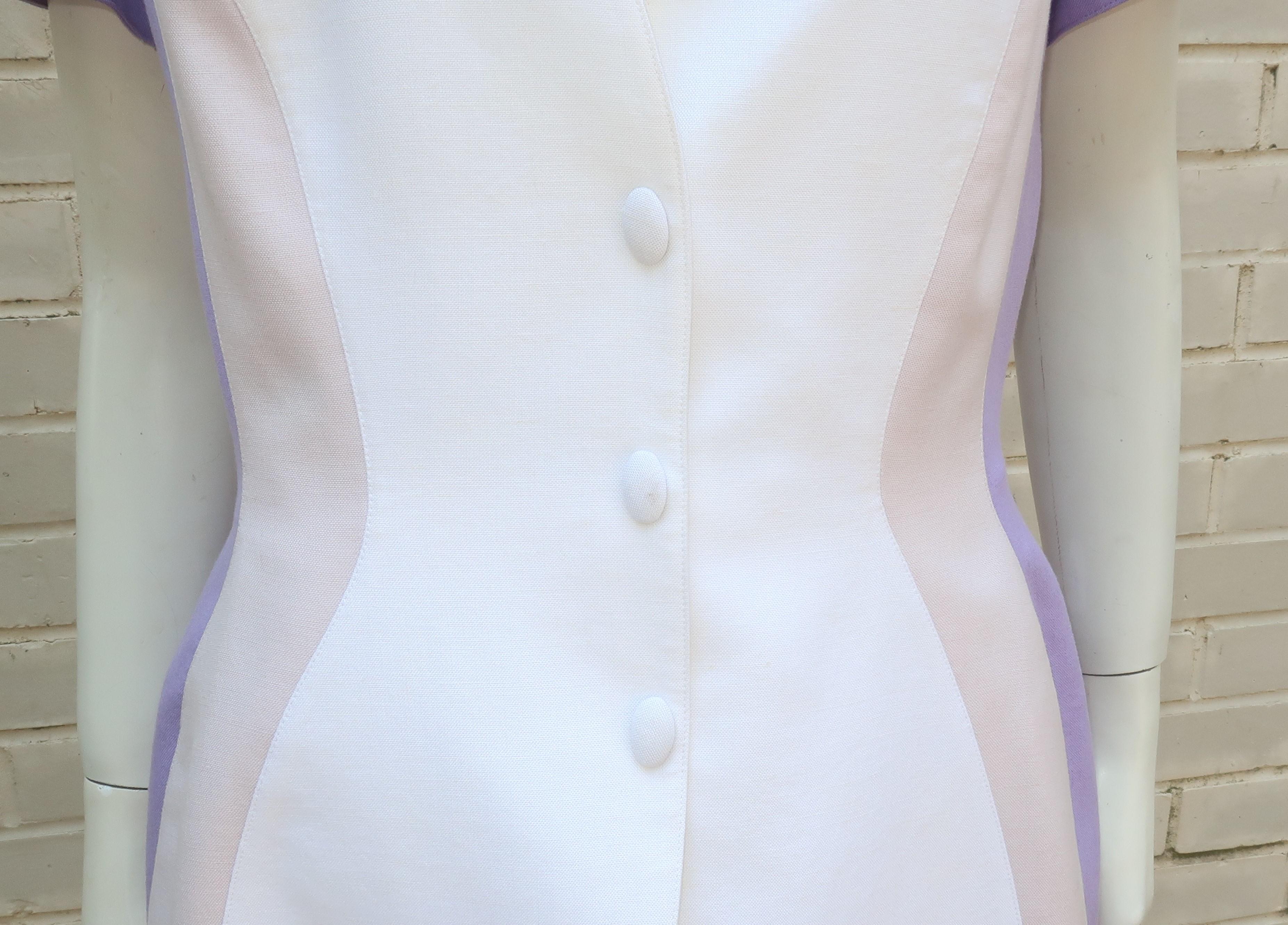 Thierry Mugler White & Purple Linen Pant Suit, 1980's In Good Condition In Atlanta, GA