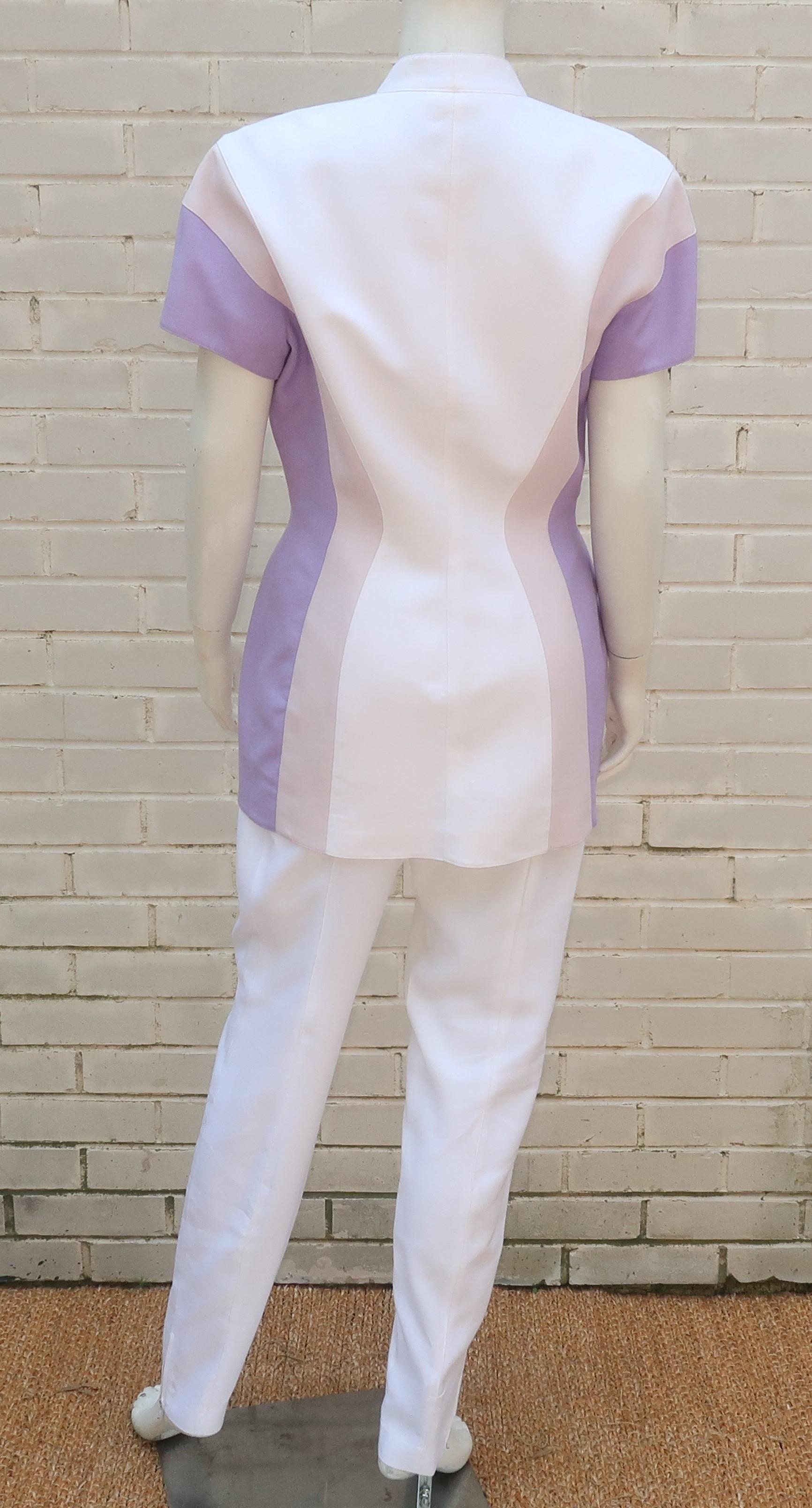 Thierry Mugler White & Purple Linen Pant Suit, 1980's 4