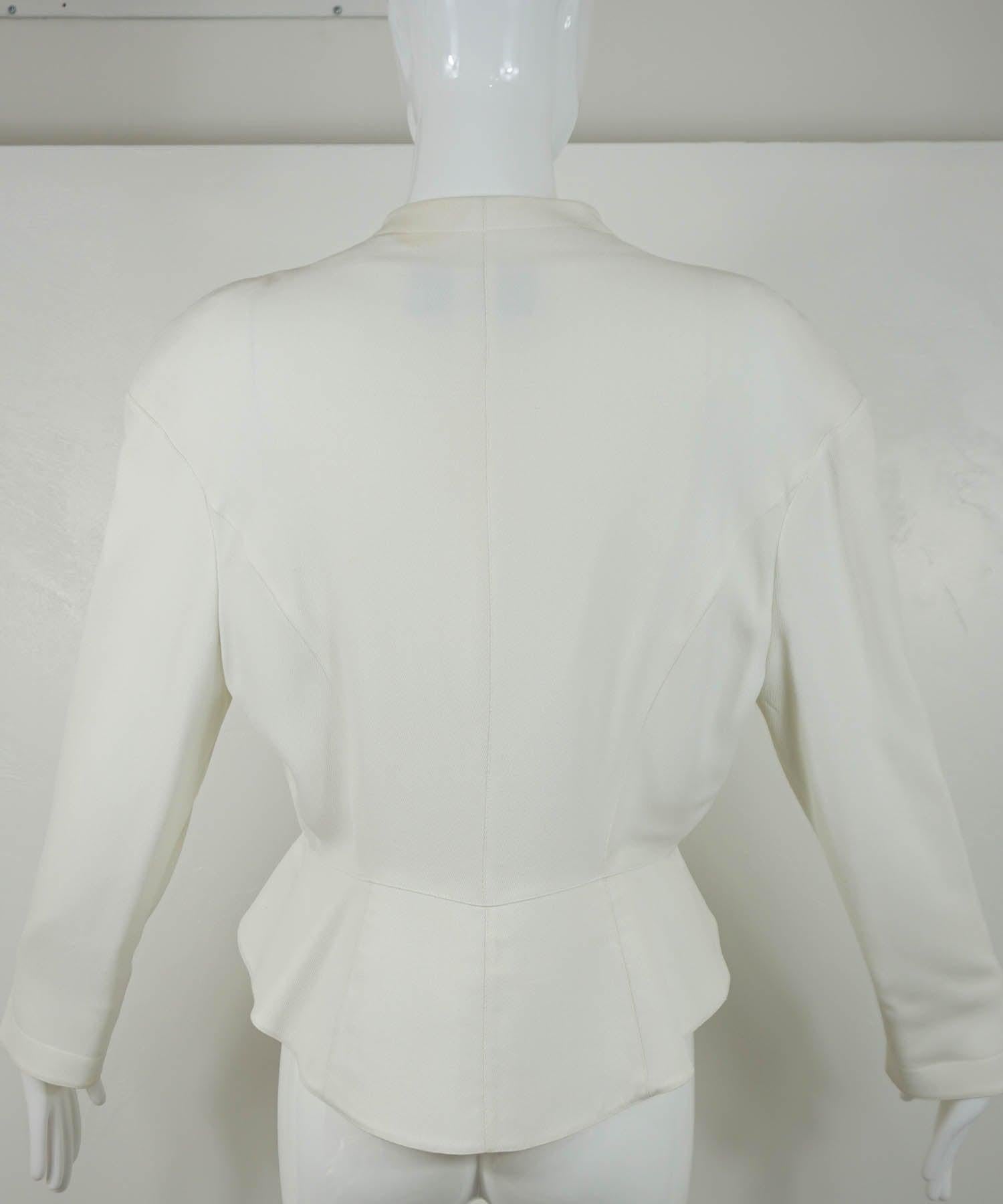 Thierry Mugler White Vintage Hourglass Logo Star Blazer 1990's Era In Good Condition For Sale In Carmel, CA