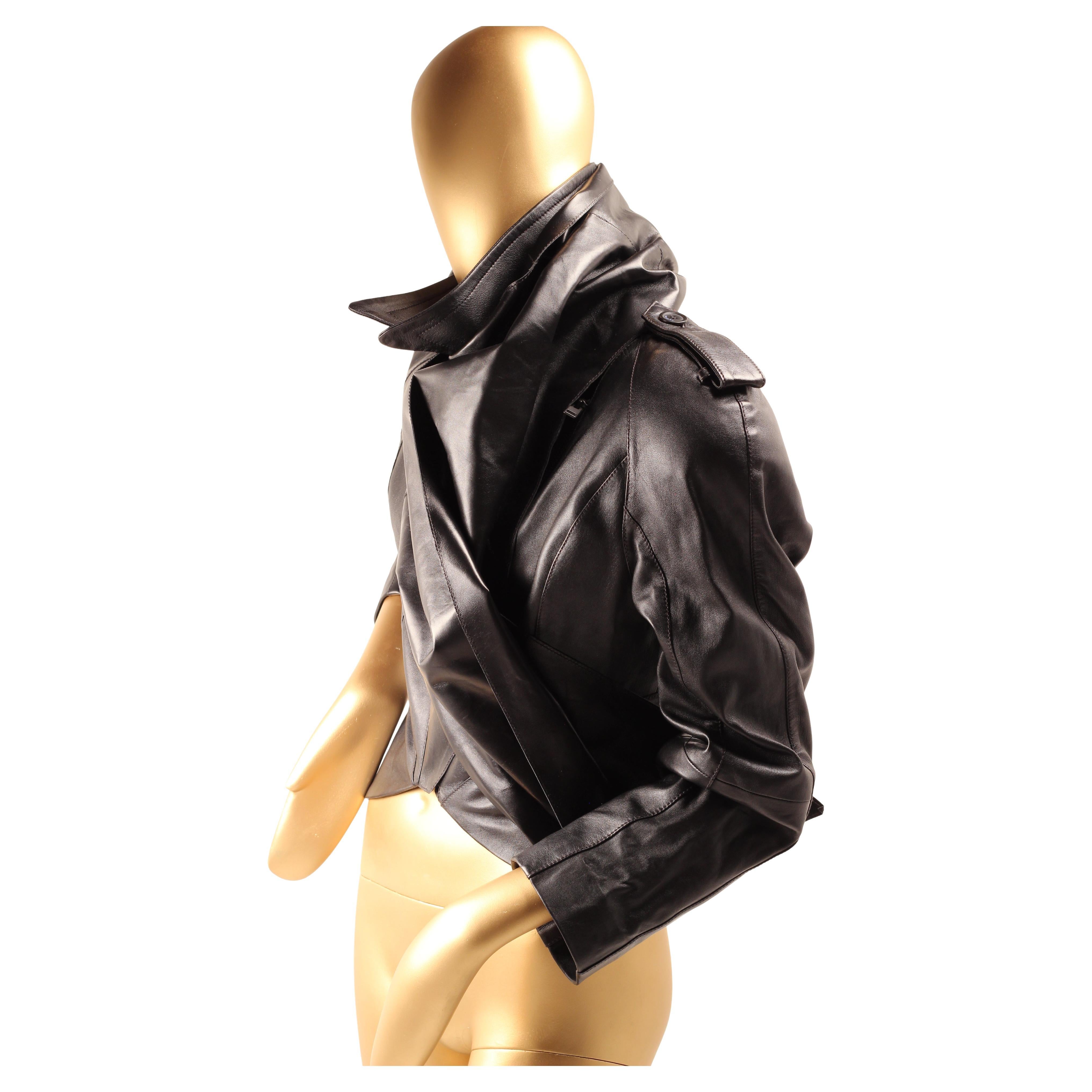 Thierry Mugler x H&M Black Leather Cropped Jacket with Scarf - 2023 For Sale 5