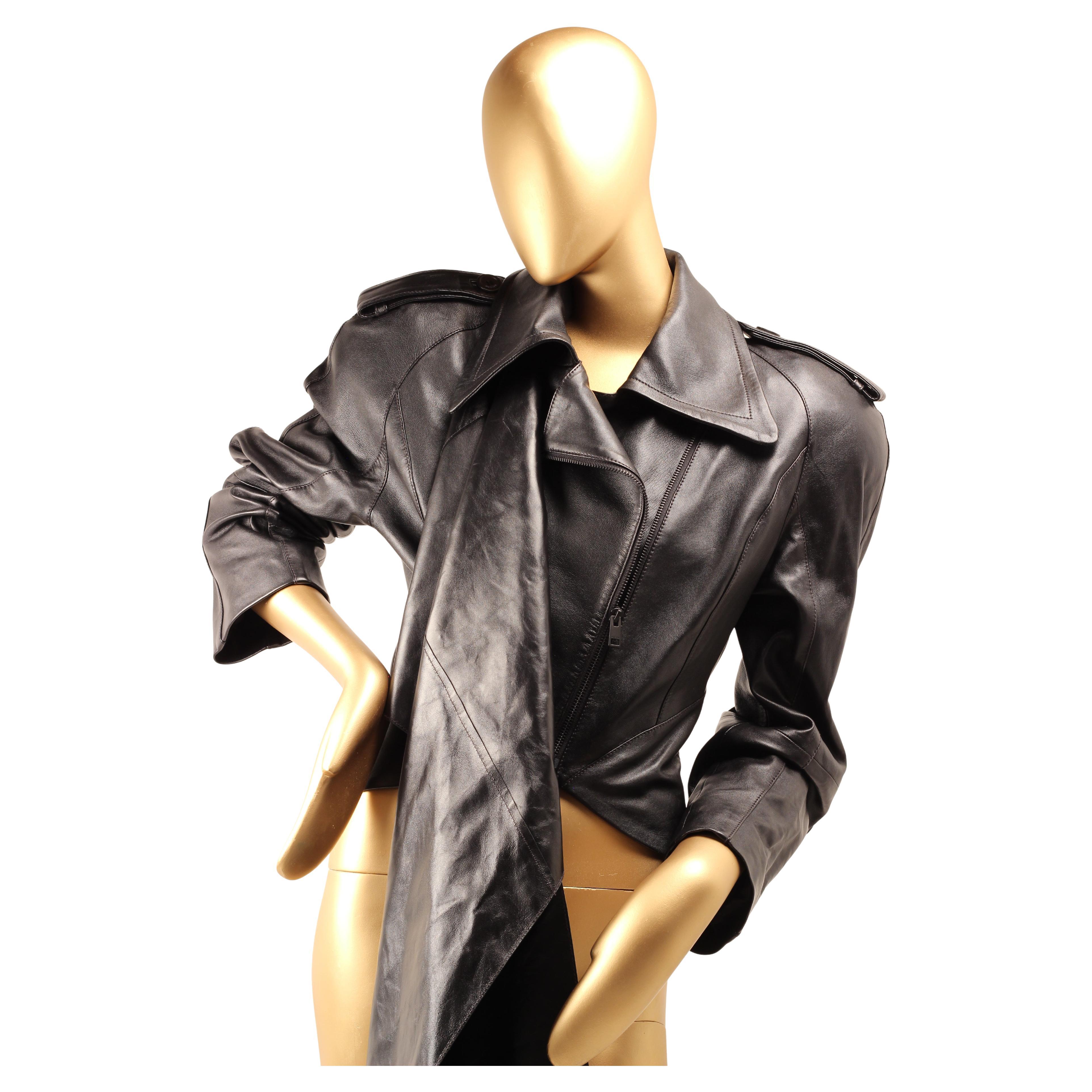 Thierry Mugler x H&M Black Leather Cropped Jacket with Scarf - 2023 For Sale 7