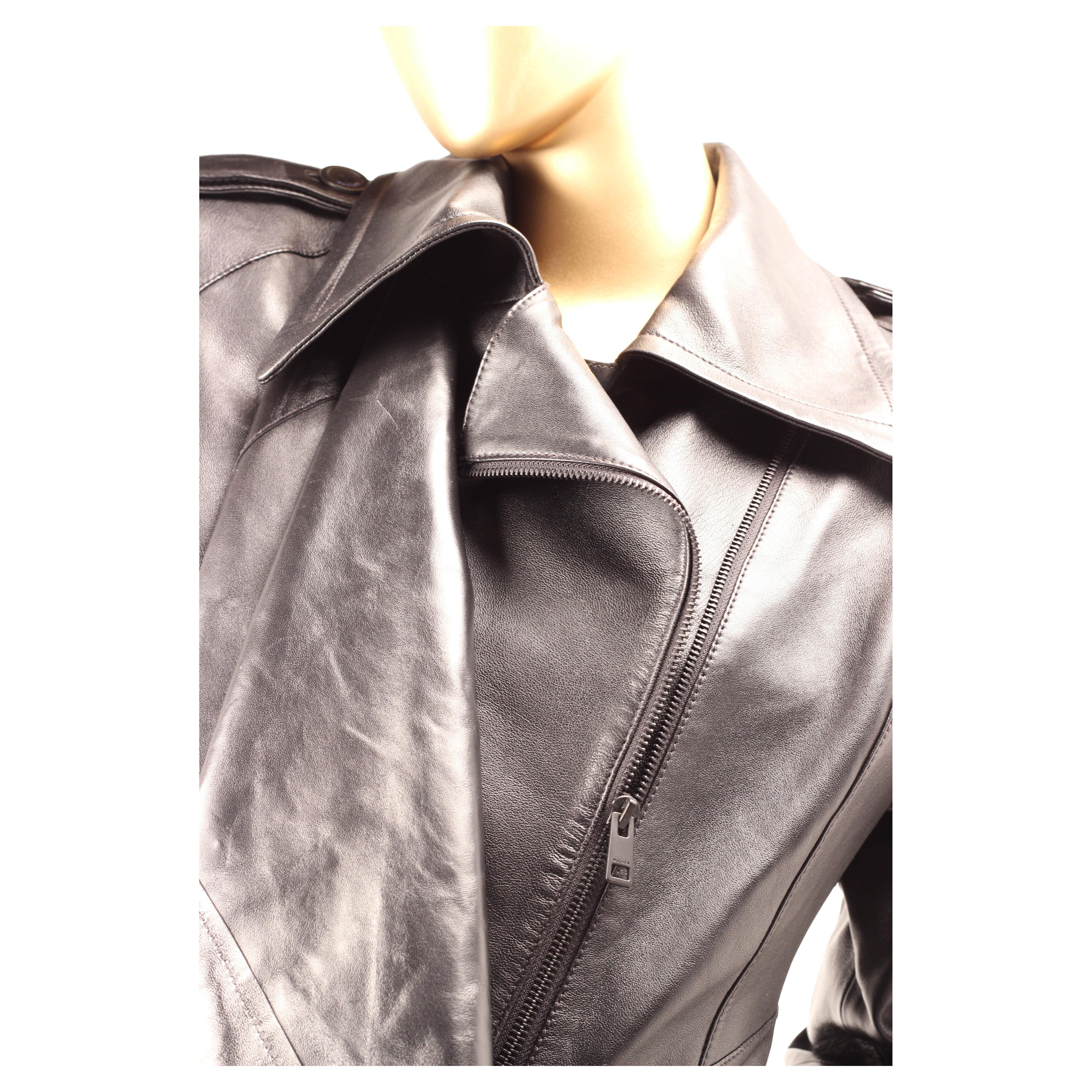 Thierry Mugler x H&M Black Leather Cropped Jacket with Scarf - 2023 For Sale 8