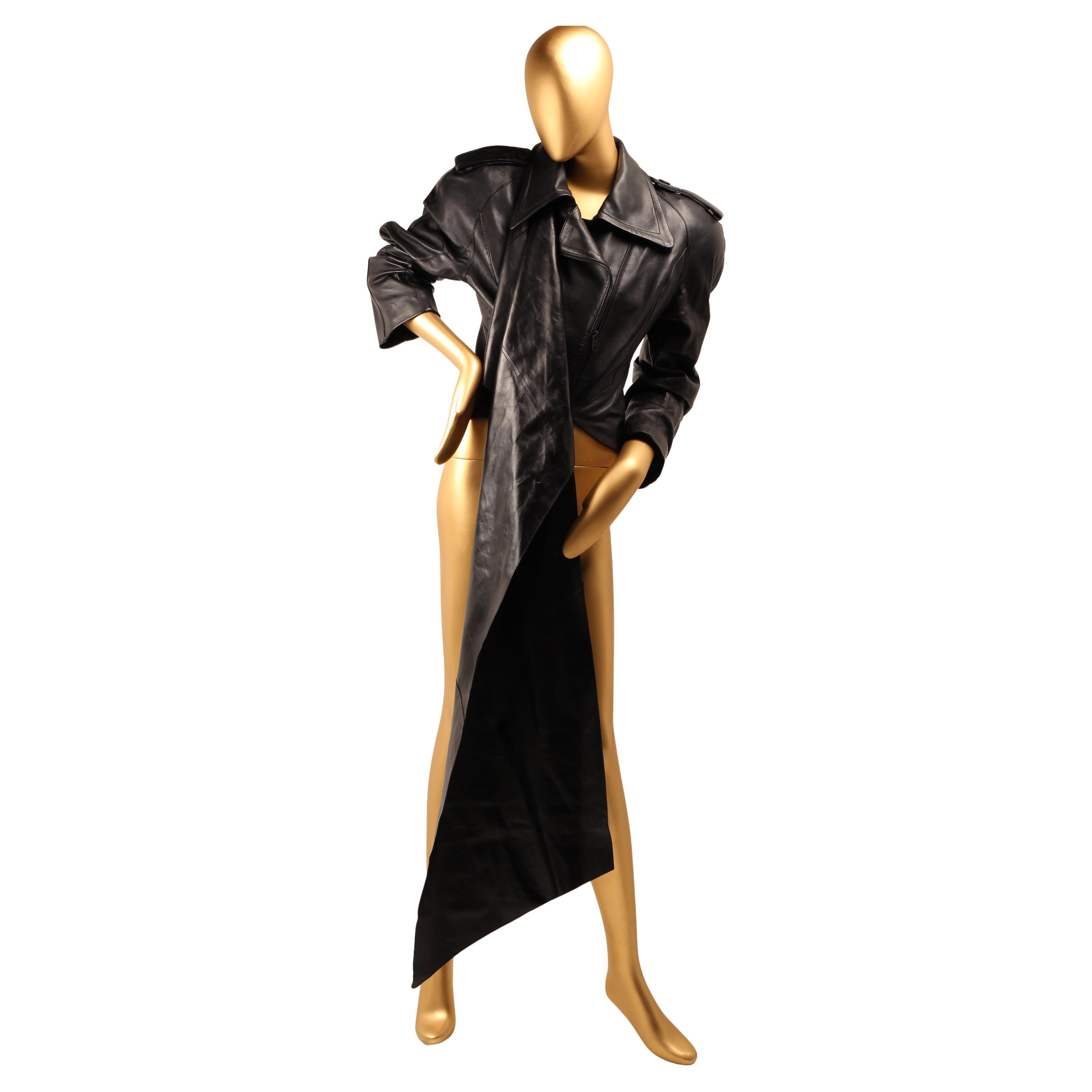 Thierry Mugler x H&M Black Leather Cropped Jacket with Scarf - 2023 For Sale 9