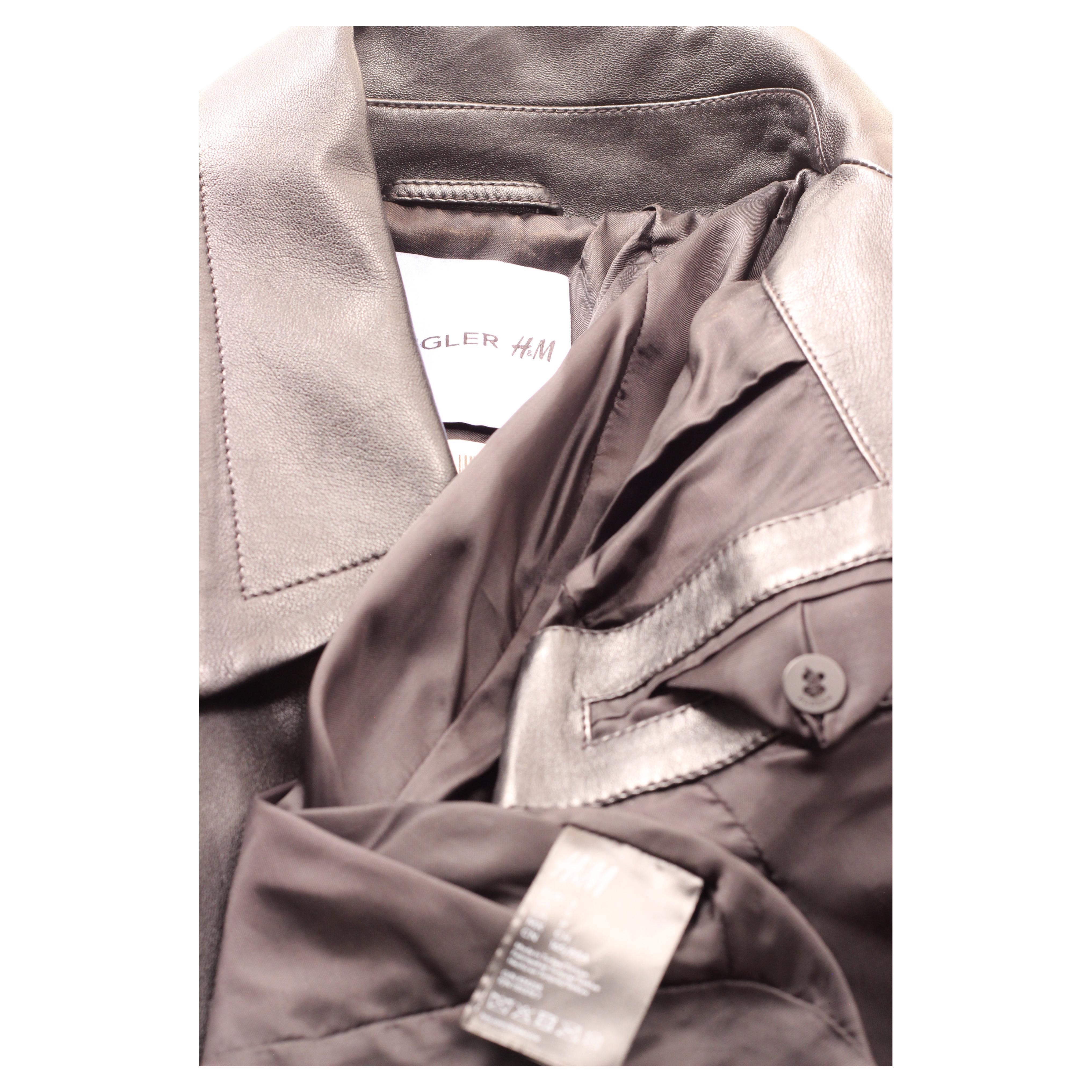 Thierry Mugler x H&M Black Leather Cropped Jacket with Scarf - 2023 For Sale 11
