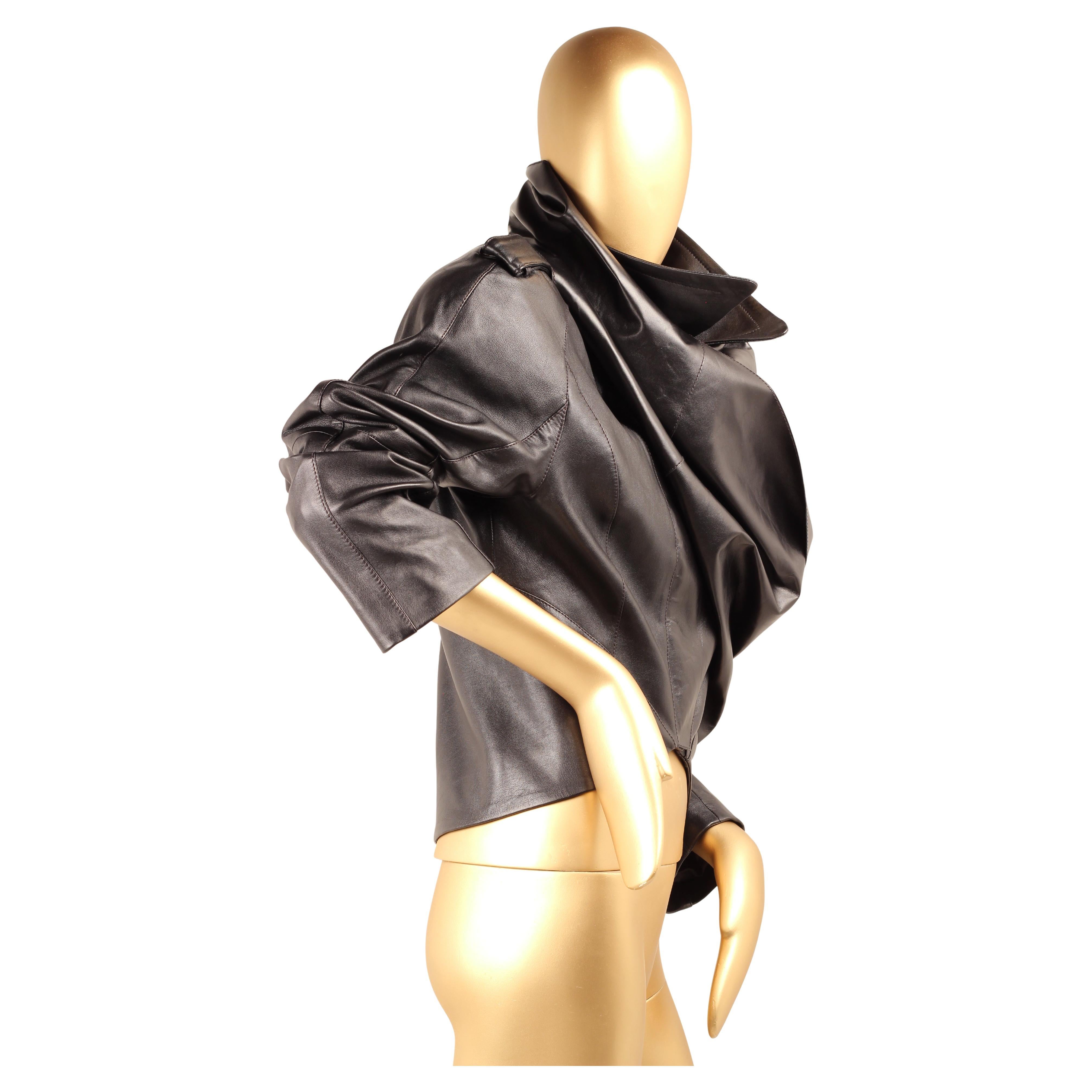Thierry Mugler x H&M Black Leather Cropped Jacket with Scarf - 2023 In Excellent Condition For Sale In London, GB