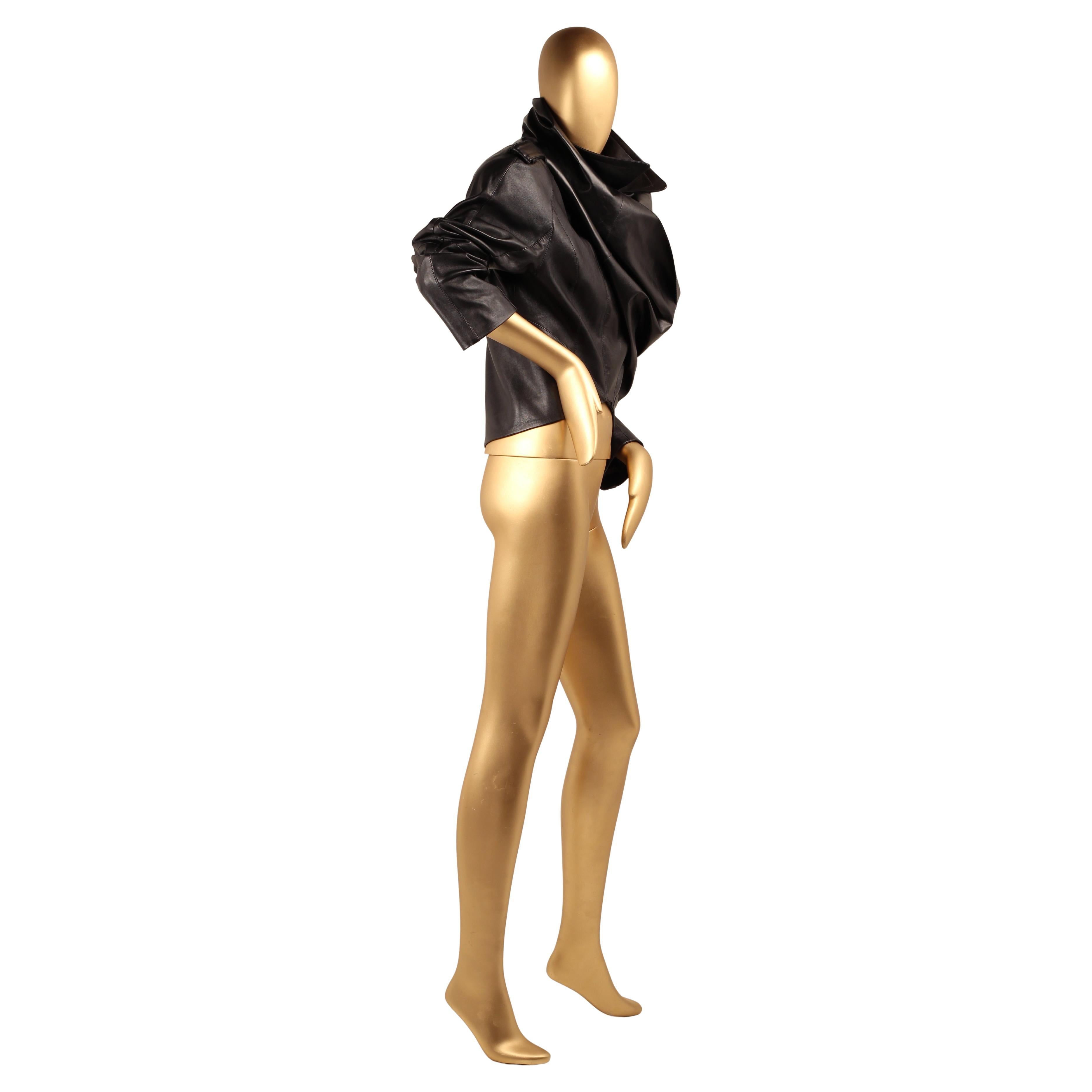 Women's Thierry Mugler x H&M Black Leather Cropped Jacket with Scarf - 2023 For Sale