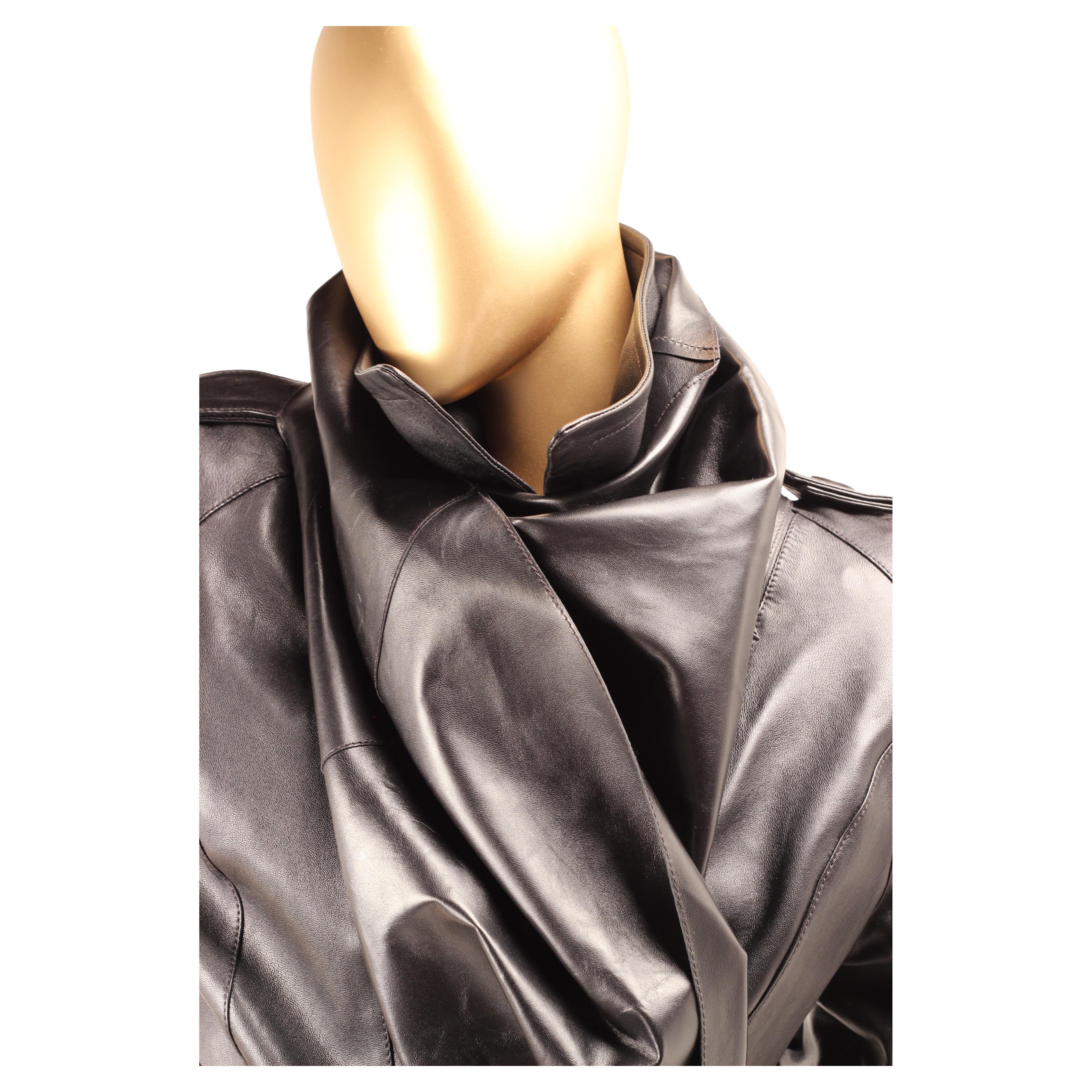 Thierry Mugler x H&M Black Leather Cropped Jacket with Scarf - 2023 For Sale 2