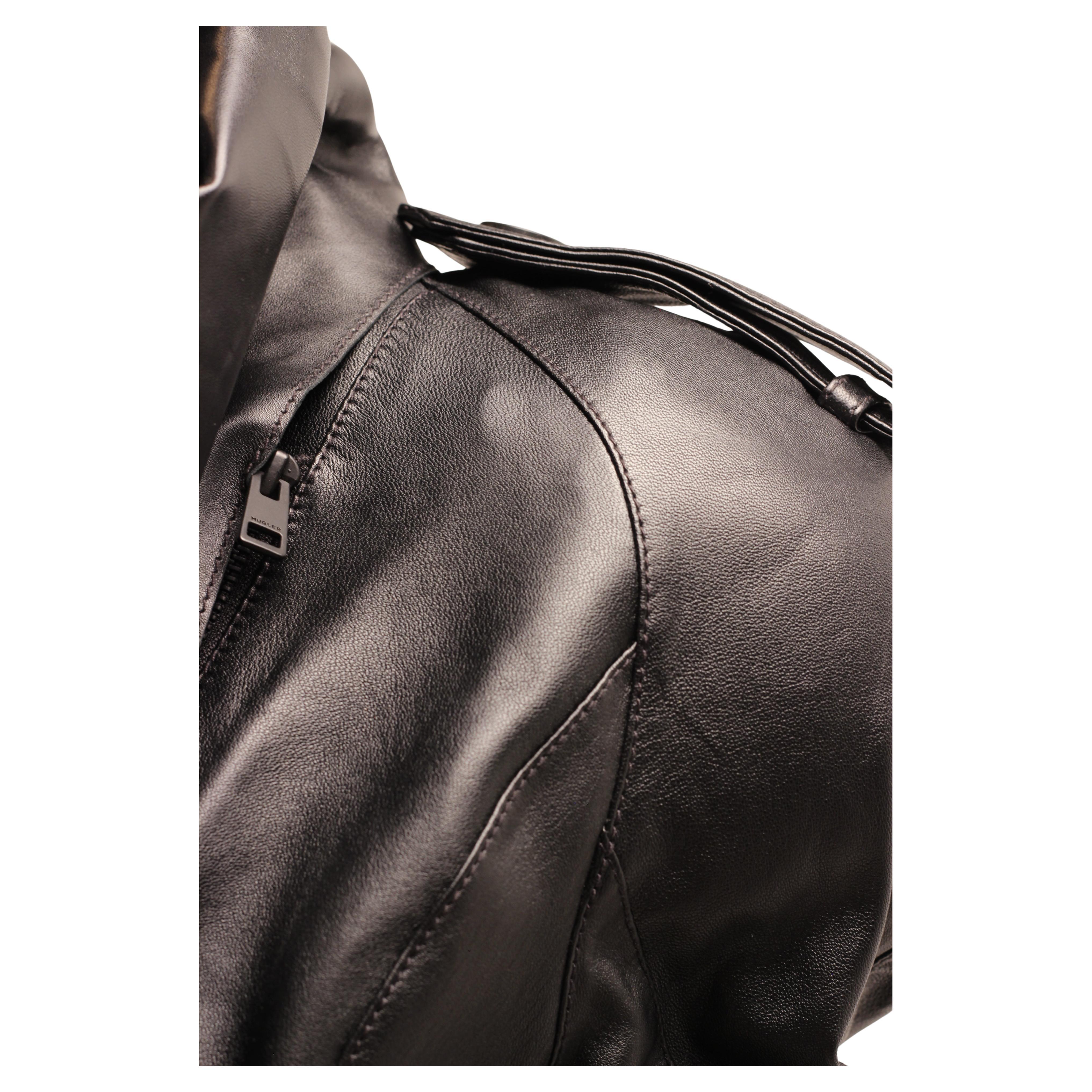 Thierry Mugler x H&M Black Leather Cropped Jacket with Scarf - 2023 For Sale 4