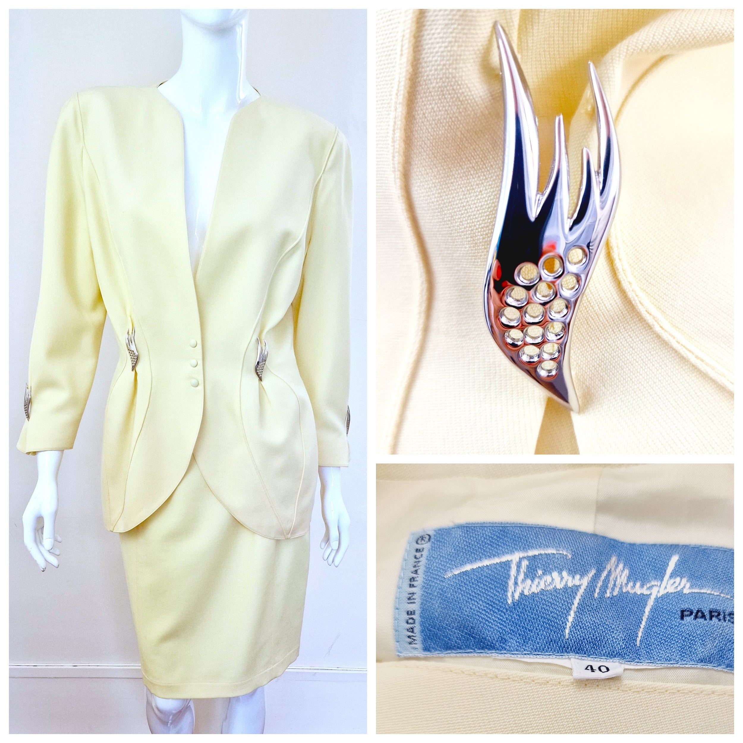  Thierry Mugler Yellow Metal Shiny Star Large Evening Vampir Couture Dress Suit  For Sale