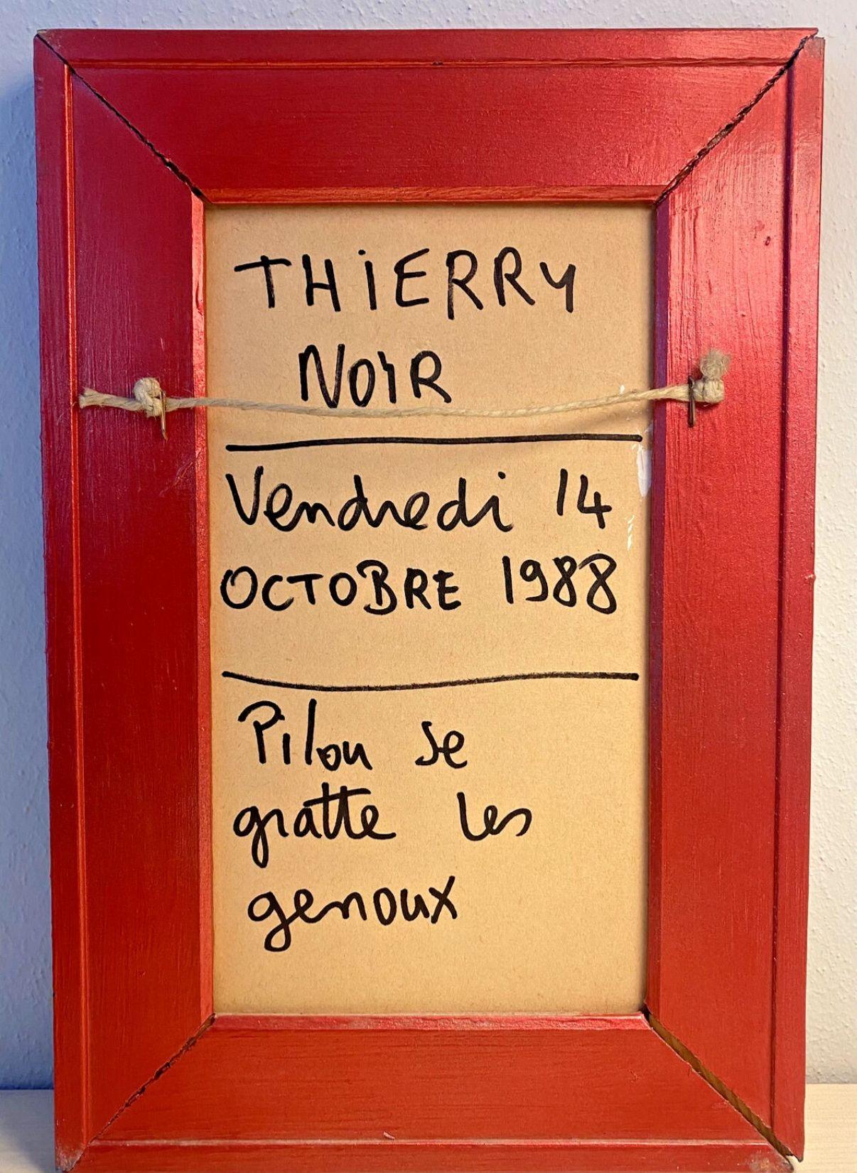 Pilou se gratte les genoux, Technique mixte sur papier - Painting de Thierry Noir