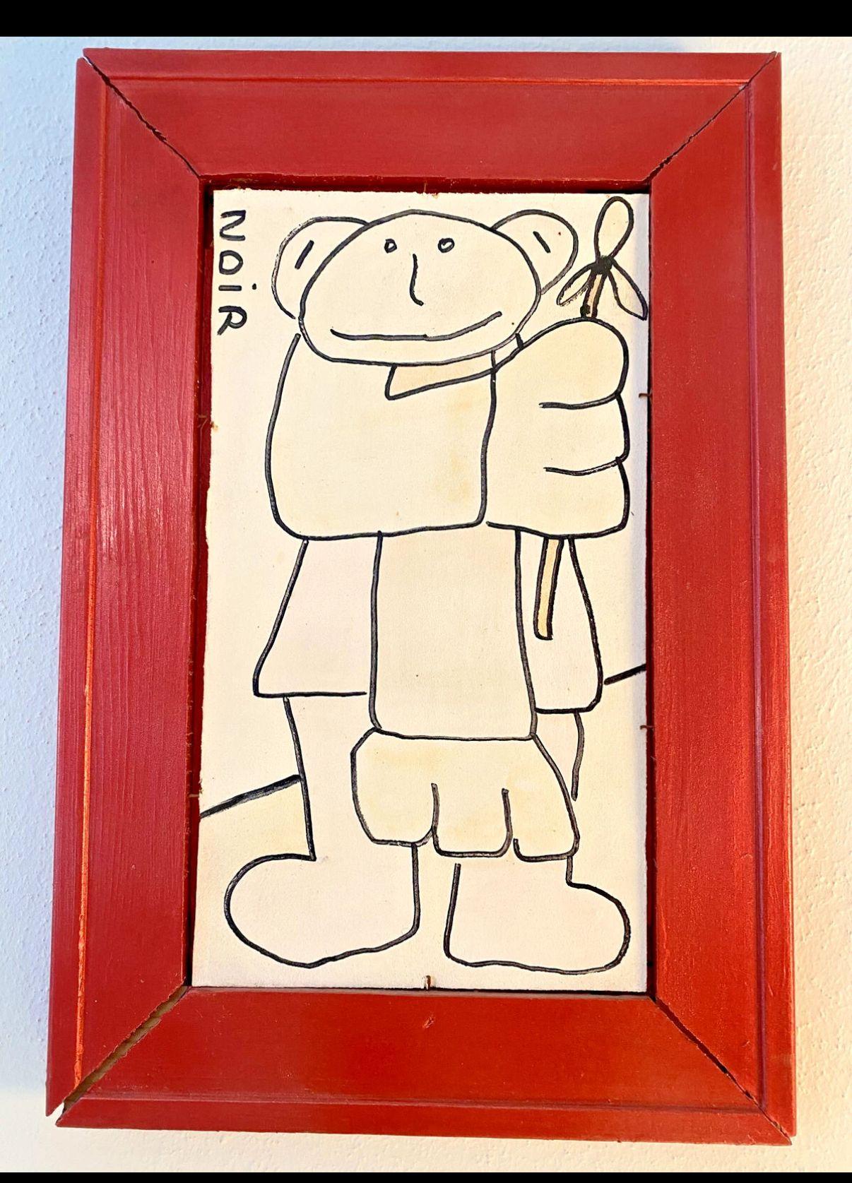 Pilou se gratte les genoux, Technique mixte sur papier