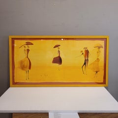 Vintage Gelb und Rot Lithographie "Flanerie III" von Thierry Ona Frankreich