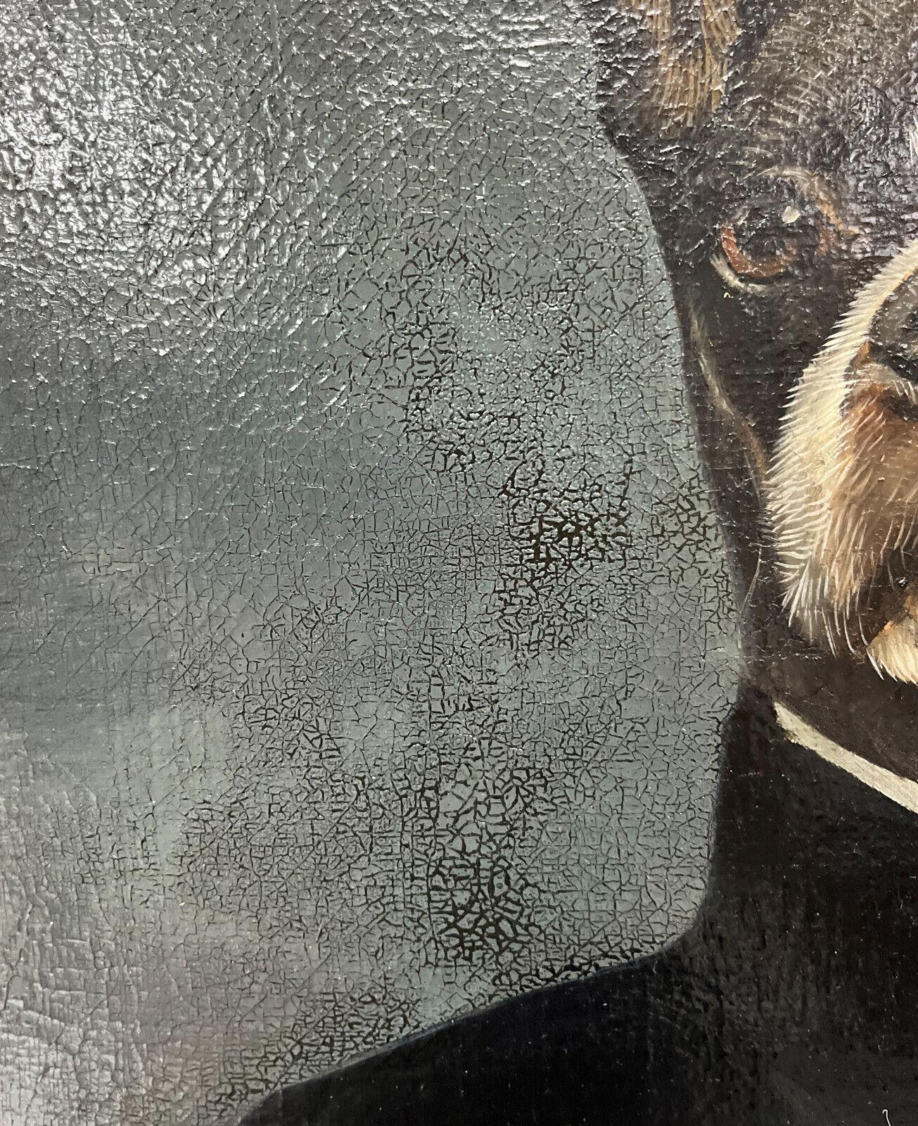 Thierry Poncelet Anthropomorphic Portrait of a Boston Terrier Dog Oil on Canvas In Good Condition In Gardena, CA