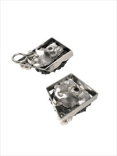 Thierry Vendome Large White Gold Diamond and Hematite Earrings