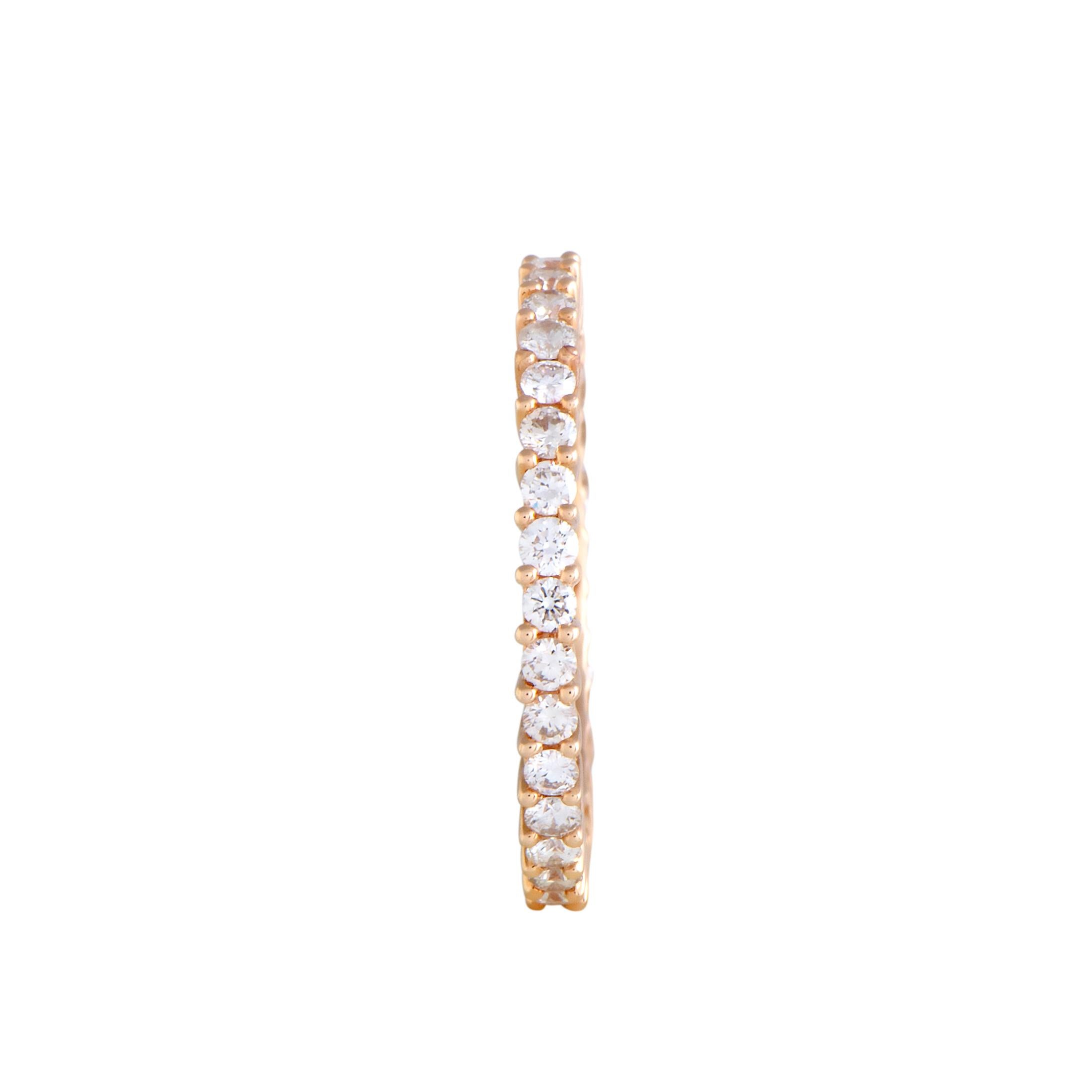 Thin 18 Karat Rose Gold Diamond Eternity Band Ring In New Condition In Southampton, PA