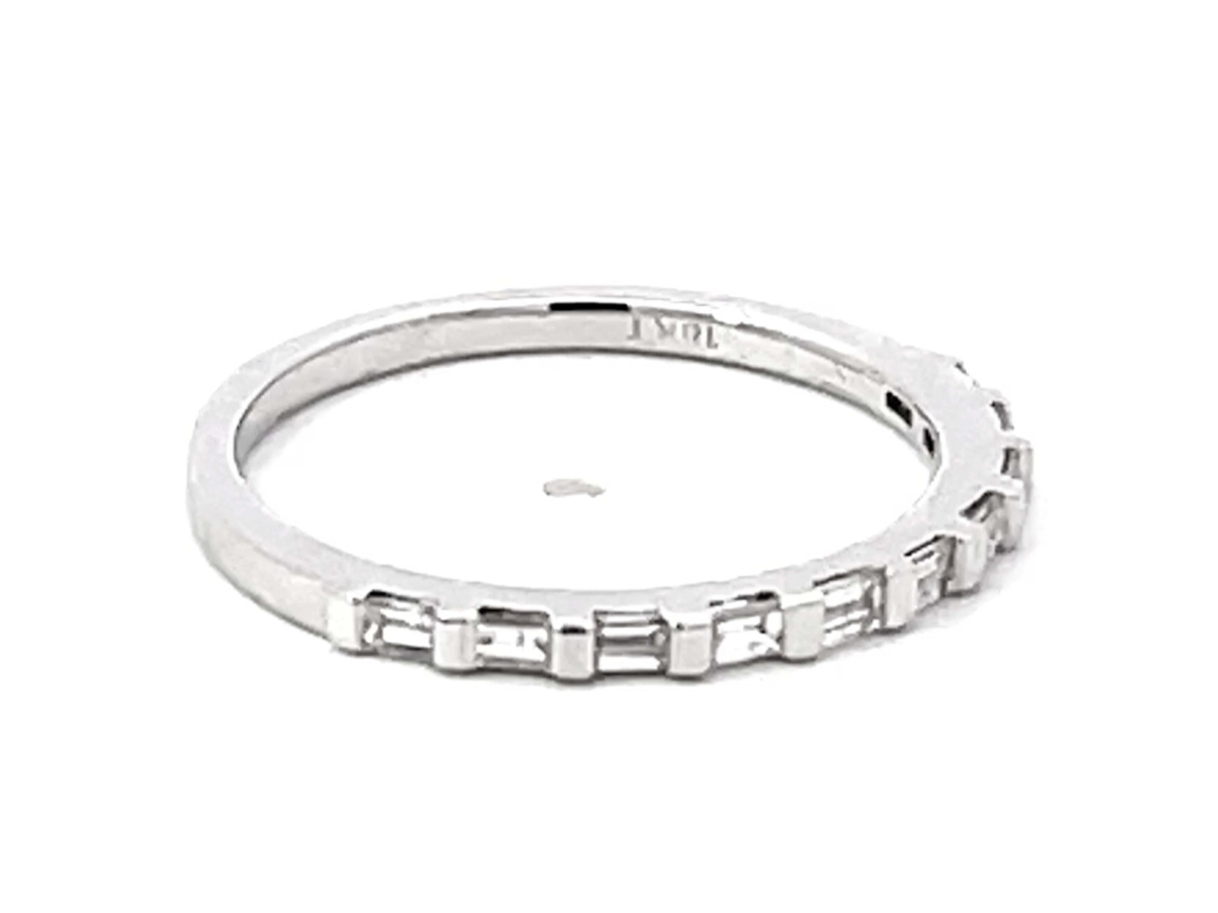 Modern Thin Baguette Diamond Band Ring Solid 18k White Gold For Sale