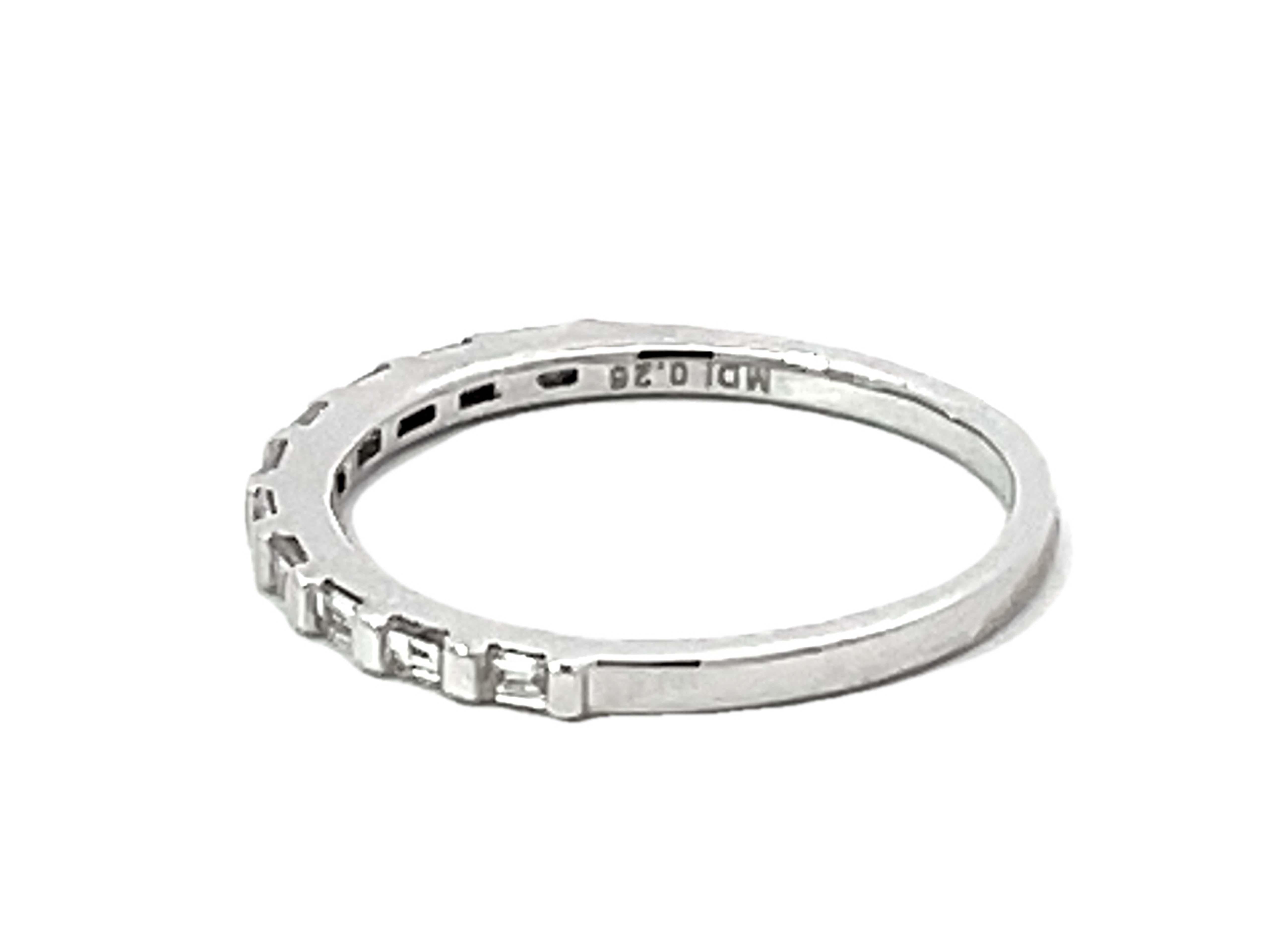 Women's or Men's Thin Baguette Diamond Band Ring Solid 18k White Gold For Sale