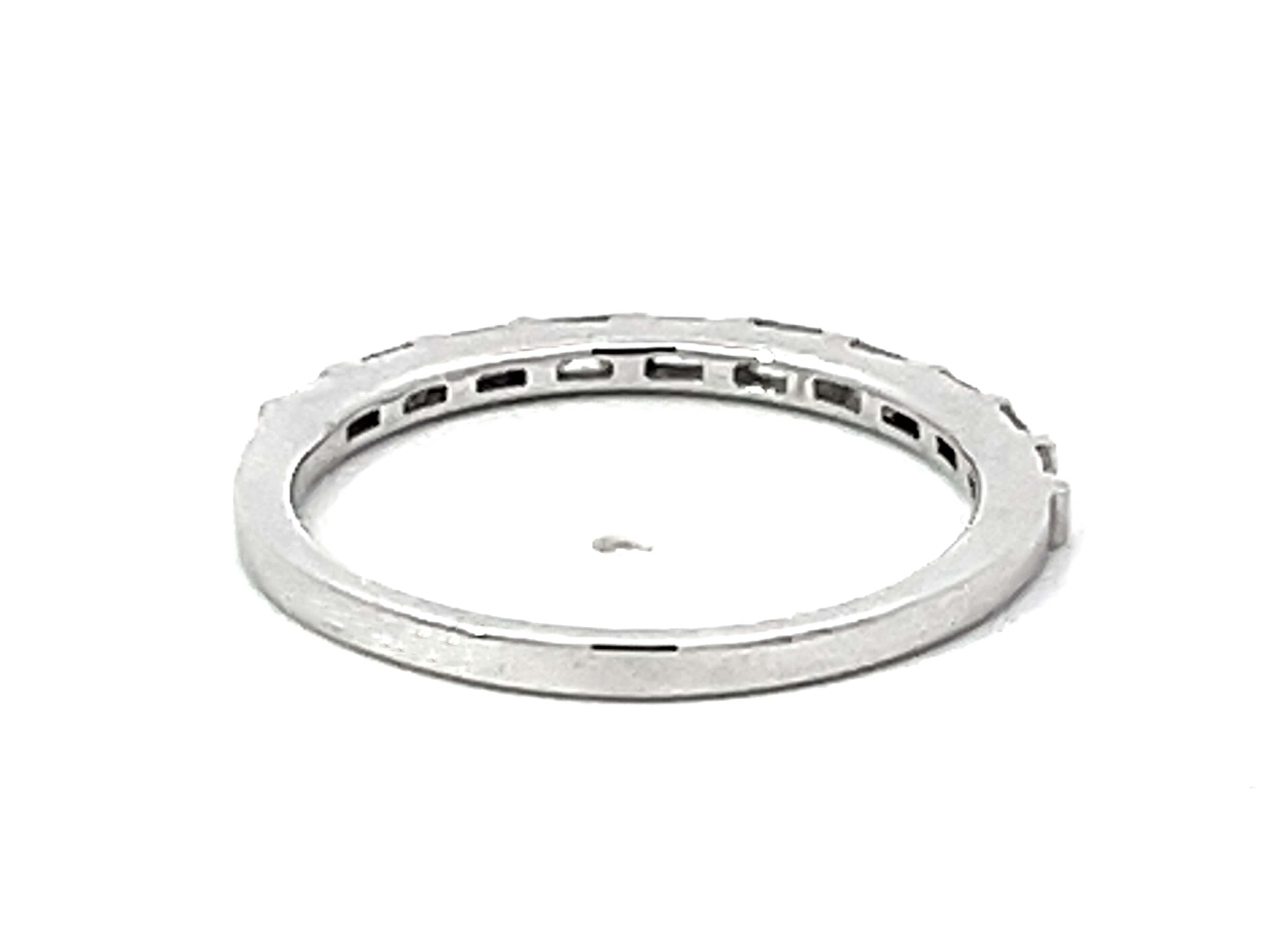 Thin Baguette Diamond Band Ring Solid 18k White Gold For Sale 1