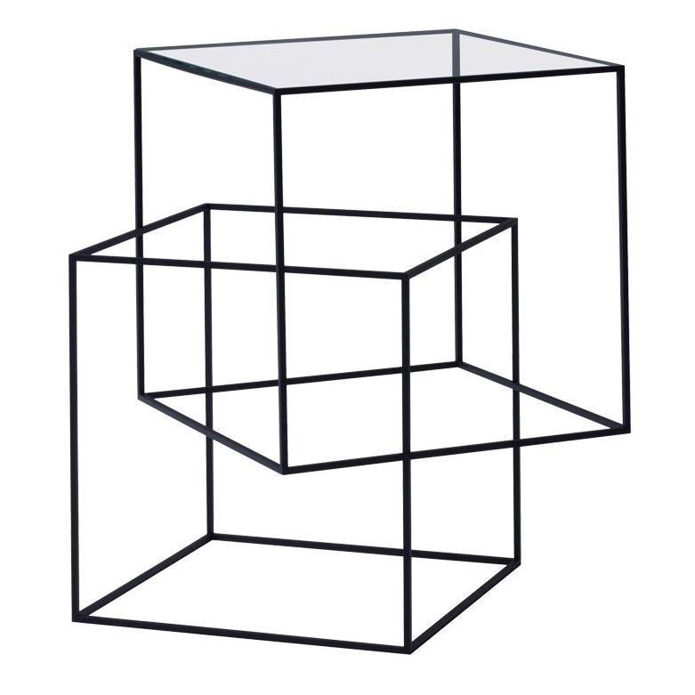 "Thin Black Table" Side Table by Nendo in Black Lacquered Metal with Glass Top For Sale