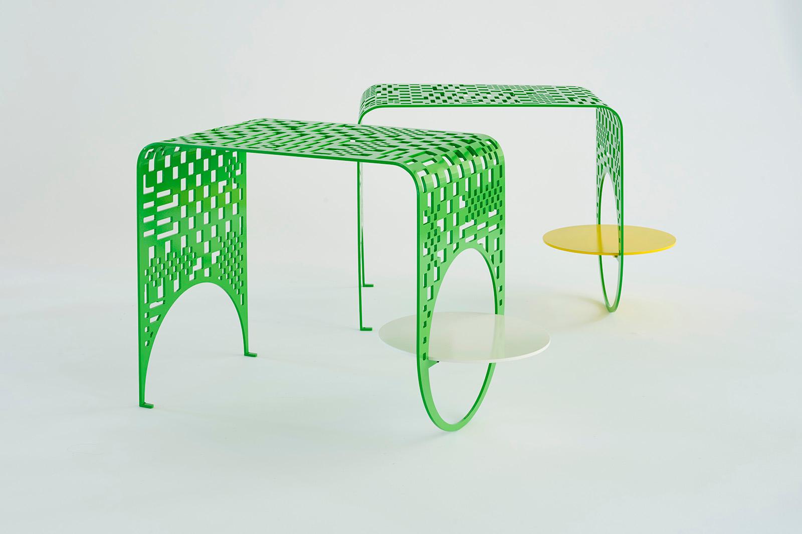 For their debut outdoor furniture collection Kin & Company, in collaboration with renowned textile designer Dusen Dusen, has created the Thin Check Table as part of a collection of playful lounge chairs and side tables perforated using one of Dusen