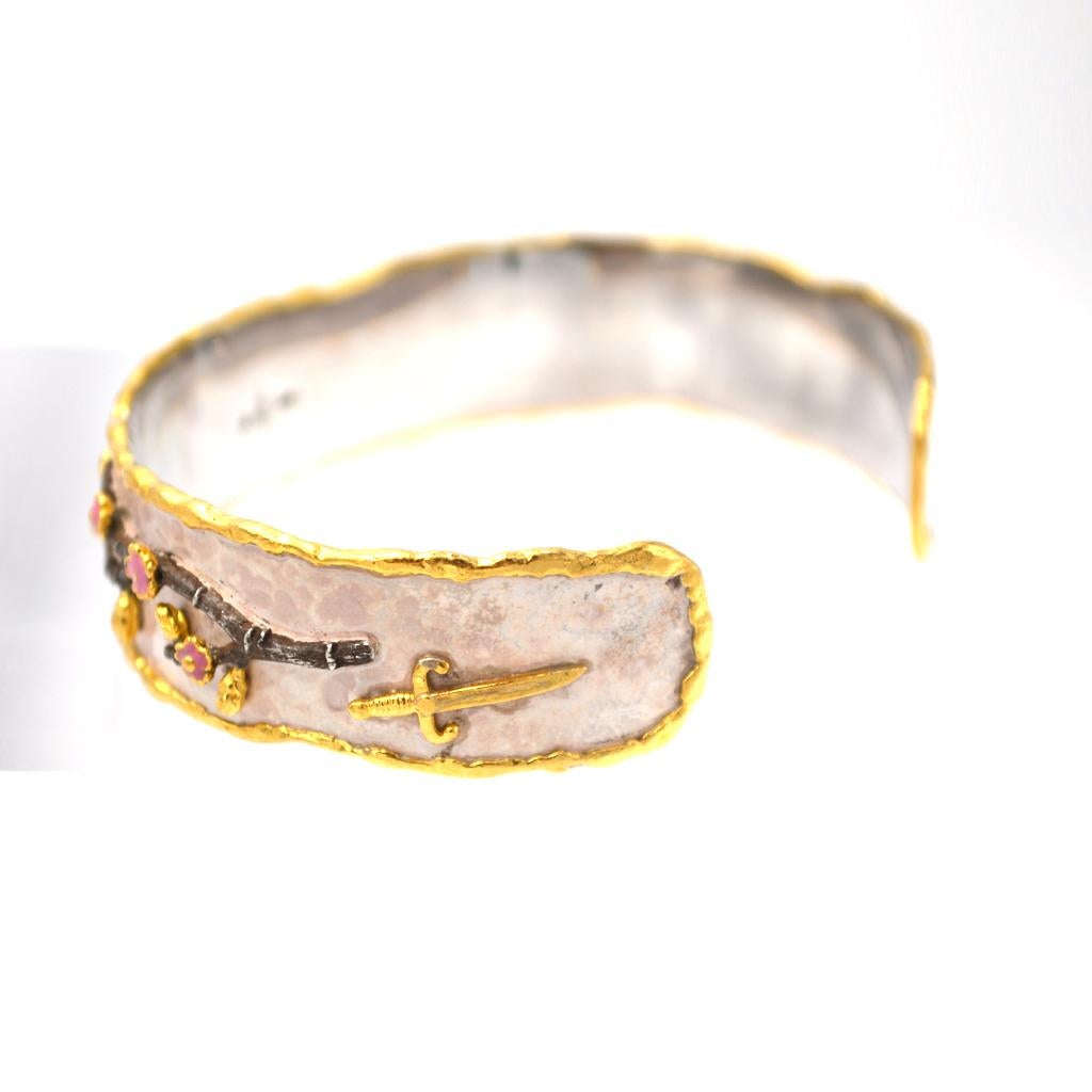Victor Velyan Cherry Blossom Cuff in 24K Yellow Gold  In New Condition For Sale In Jackson, WY