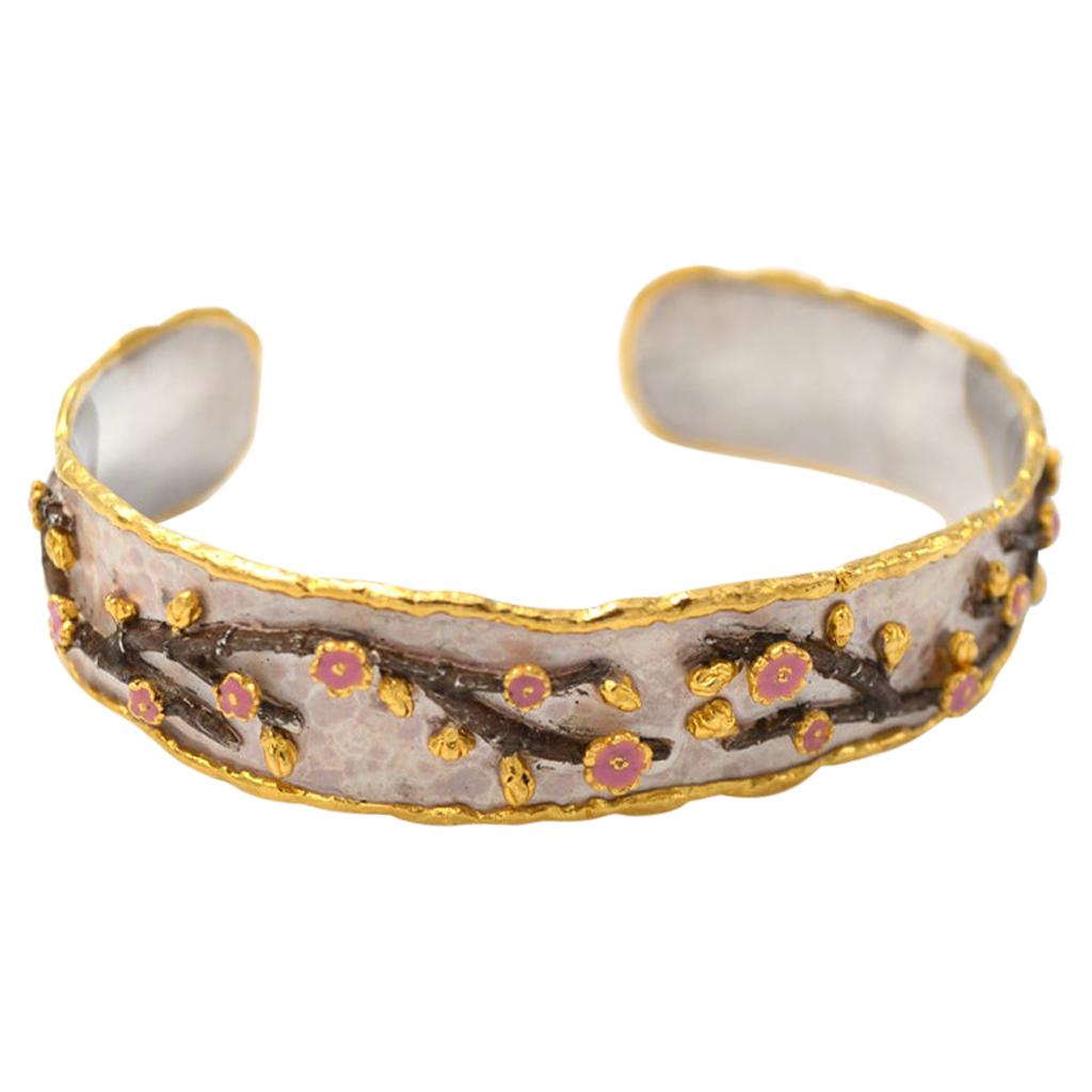 Victor Velyan Cherry Blossom Cuff in 24K Yellow Gold  For Sale