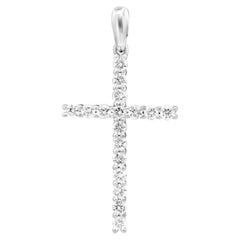 Ciondolo classico sottile in oro bianco 14k con diamante per lei