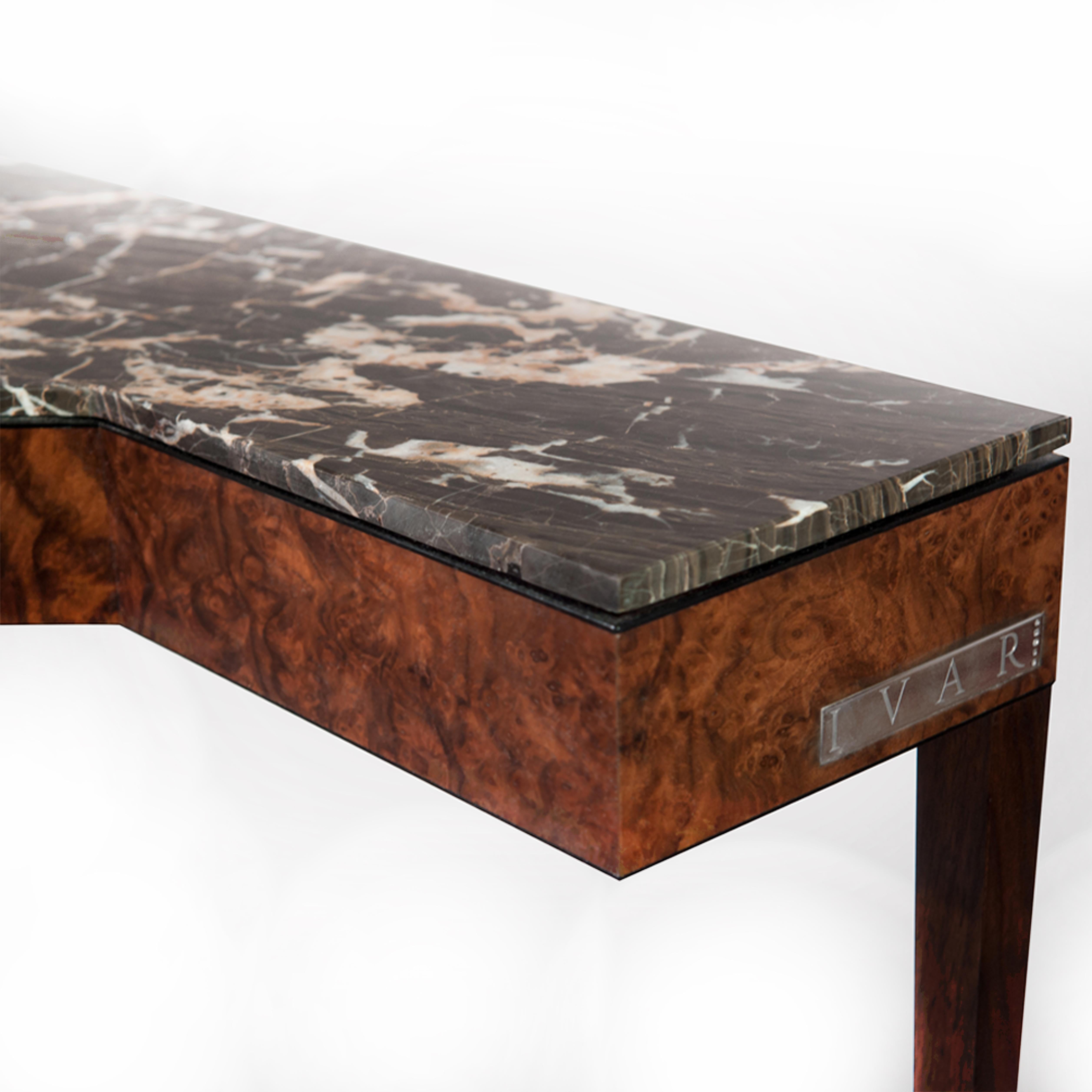 Veneer Thin Console Table With Marble Top For Sale