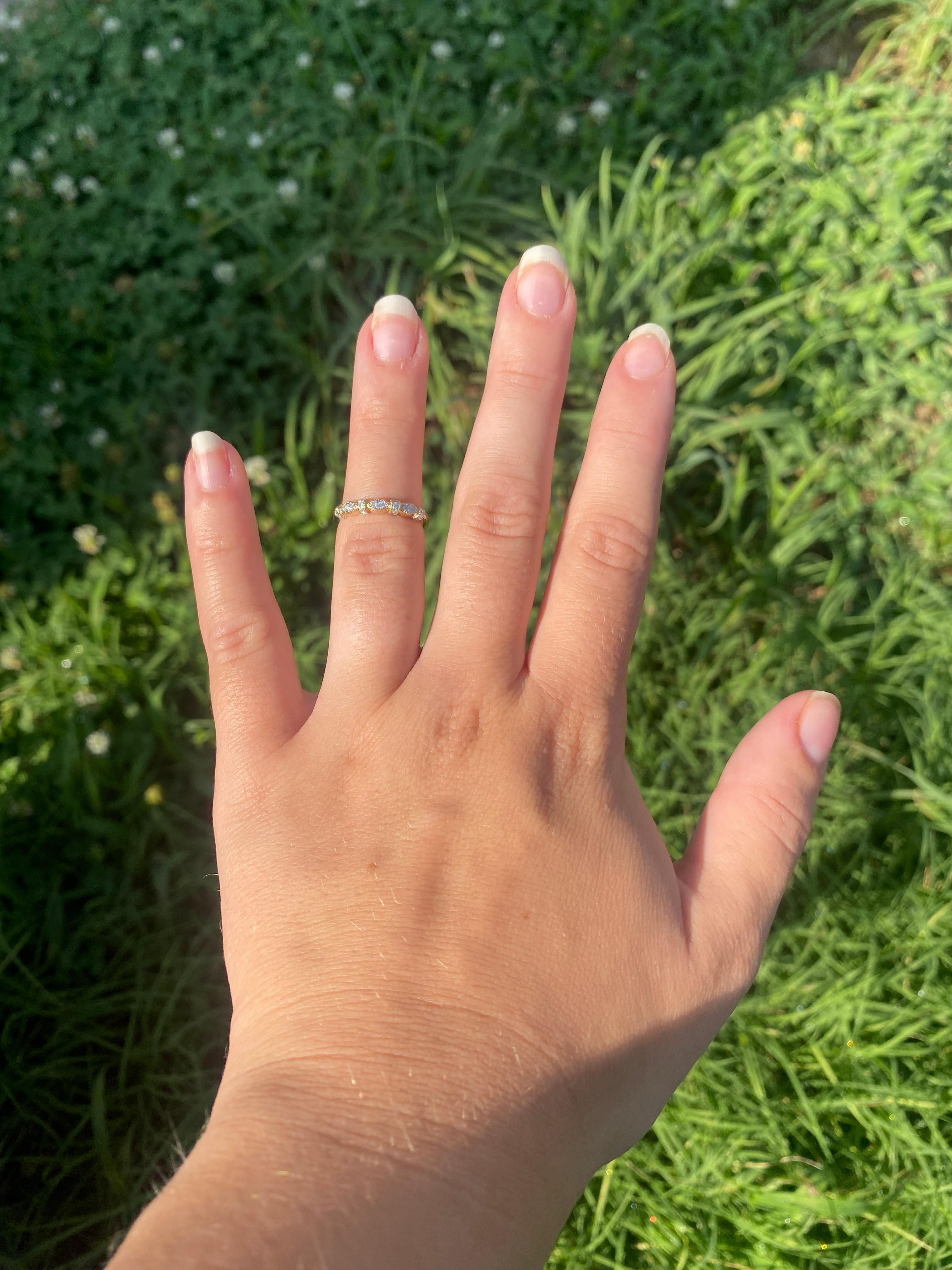 Anello con diamante sottile, oro giallo 14k, misura 5, impilabile 1