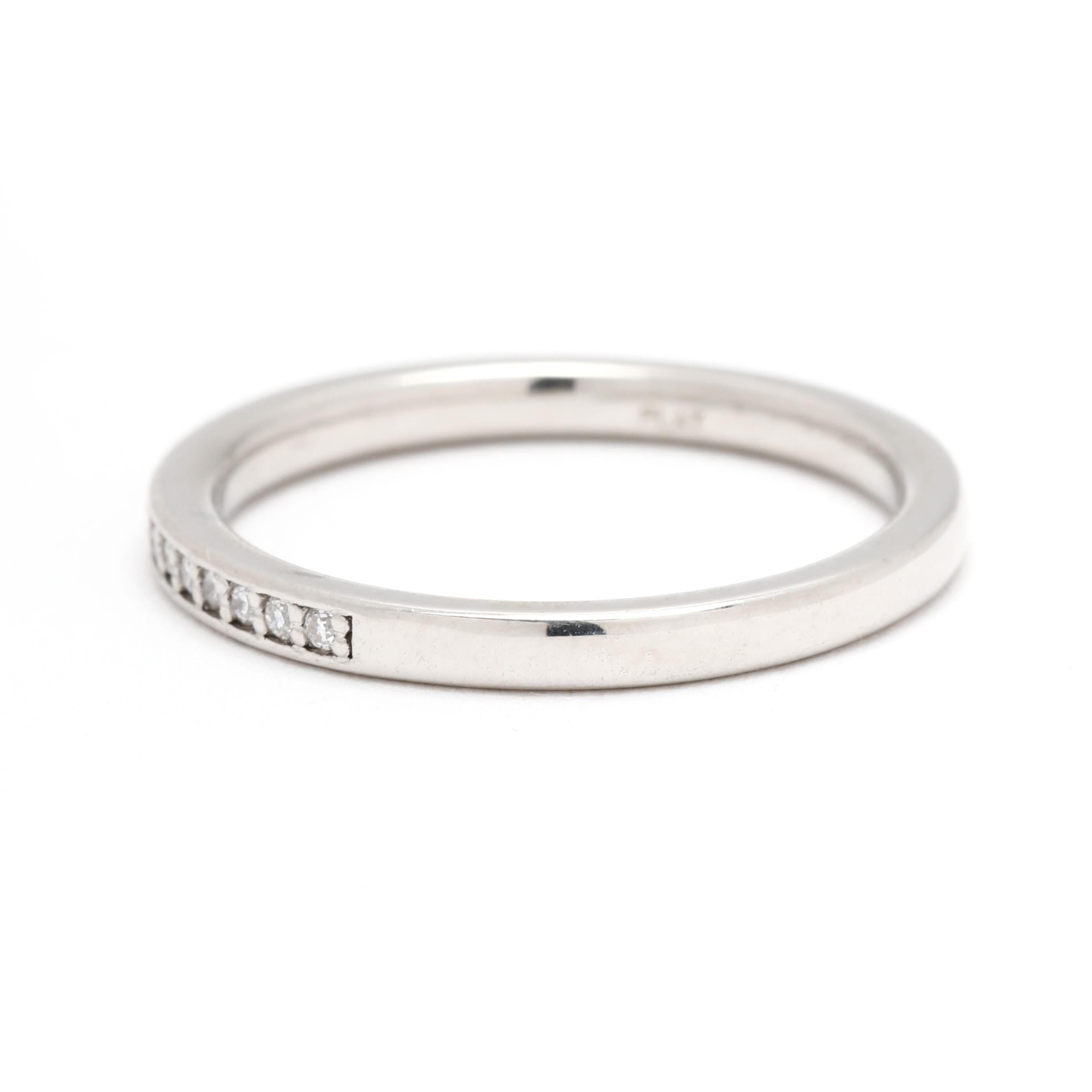 Thin Diamond Band Ring, Platinum, Ring Size 5.5, Stackable, Wedding Band In Good Condition In McLeansville, NC