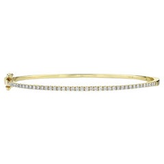 Thin Diamond Bangle 14 karat Yellow Gold Hinge Bracelet