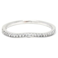 Vintage Thin Diamond Curved Wedding Band, 14k White Gold, Ring, Diamond