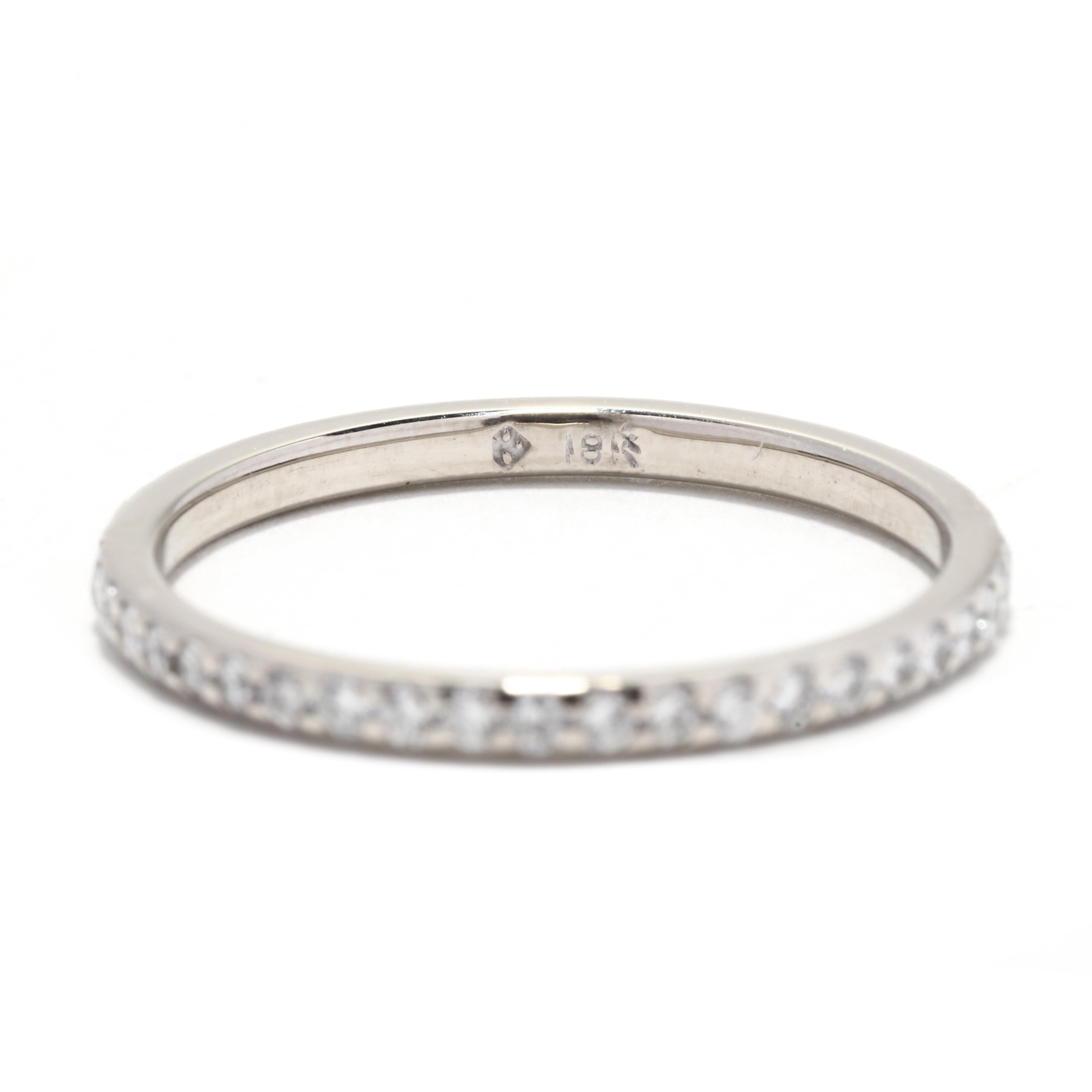 Brilliant Cut Thin Diamond Eternity Wedding Band, 18K White Gold, Ring, Stackable For Sale