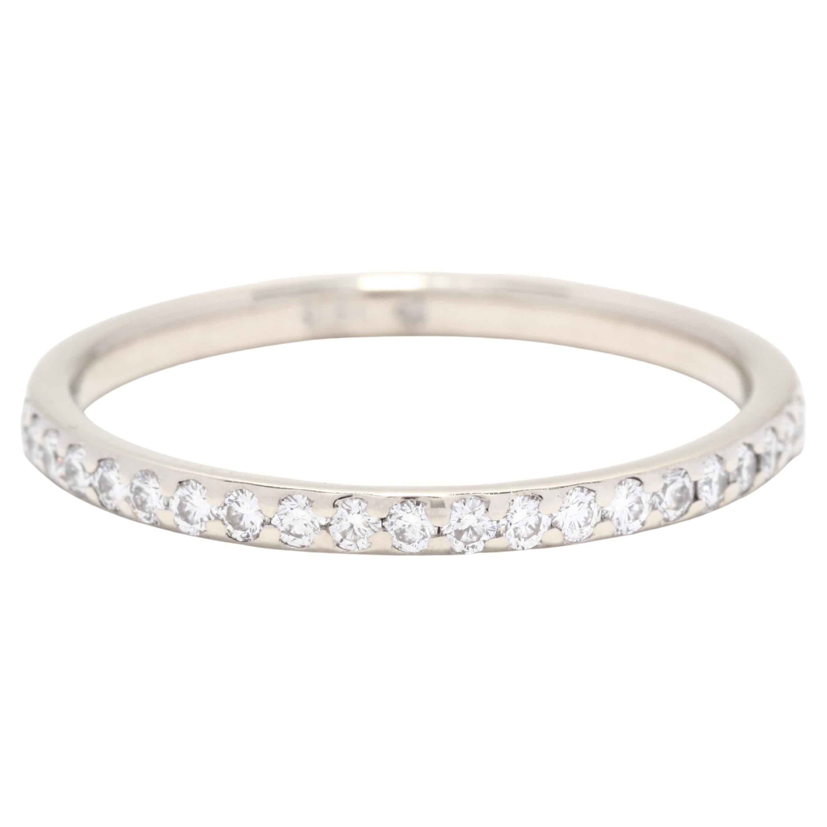 Thin Diamond Eternity Wedding Band, 18K White Gold, Ring, Stackable For Sale