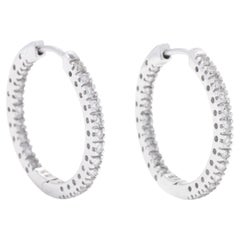 Thin Diamond Inside Outside Hoop Earrings, 14K White Gold