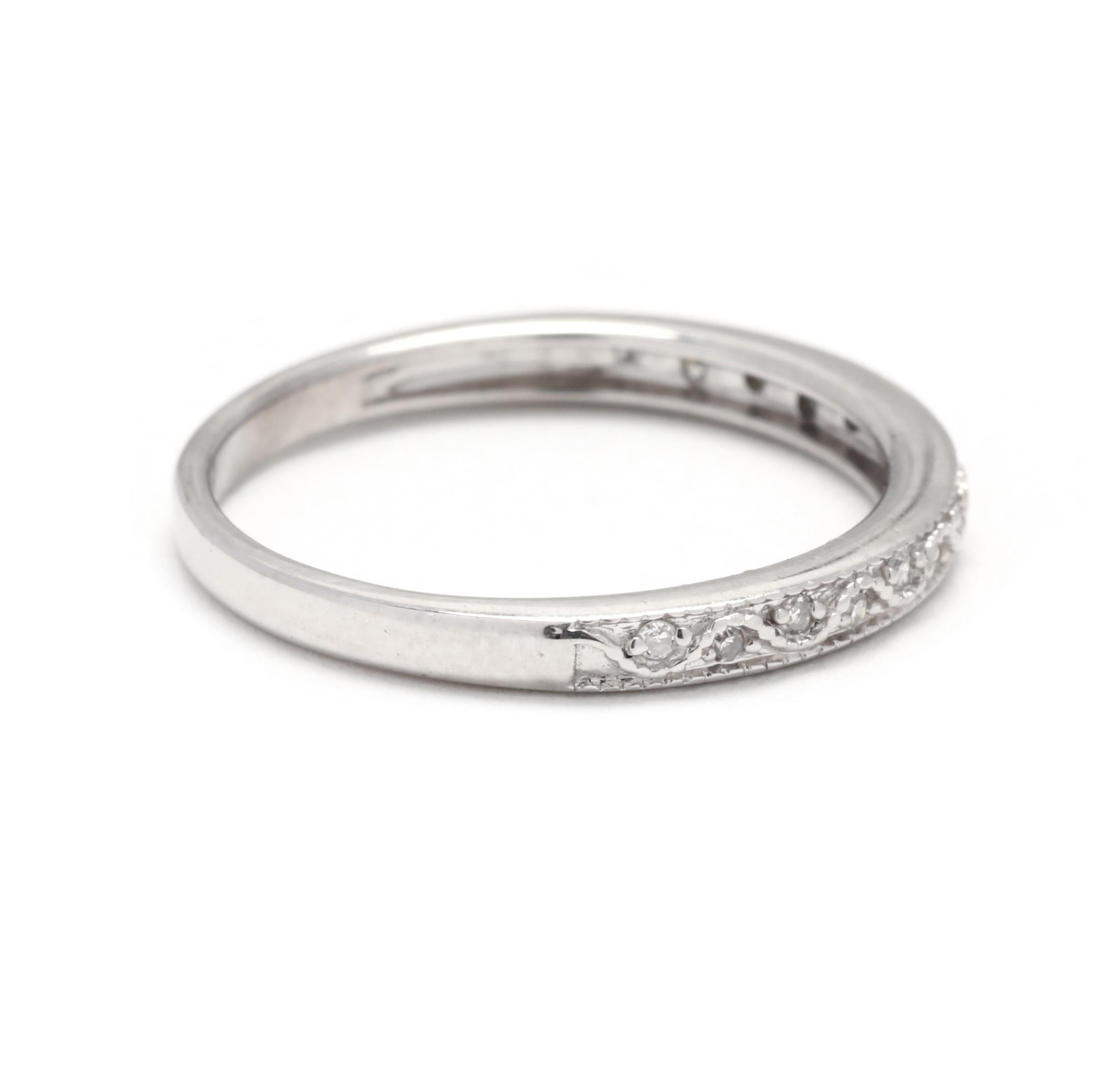 Thin Diamond Wedding Band, 10KT White Gold, Ring, Thin Stackable Band