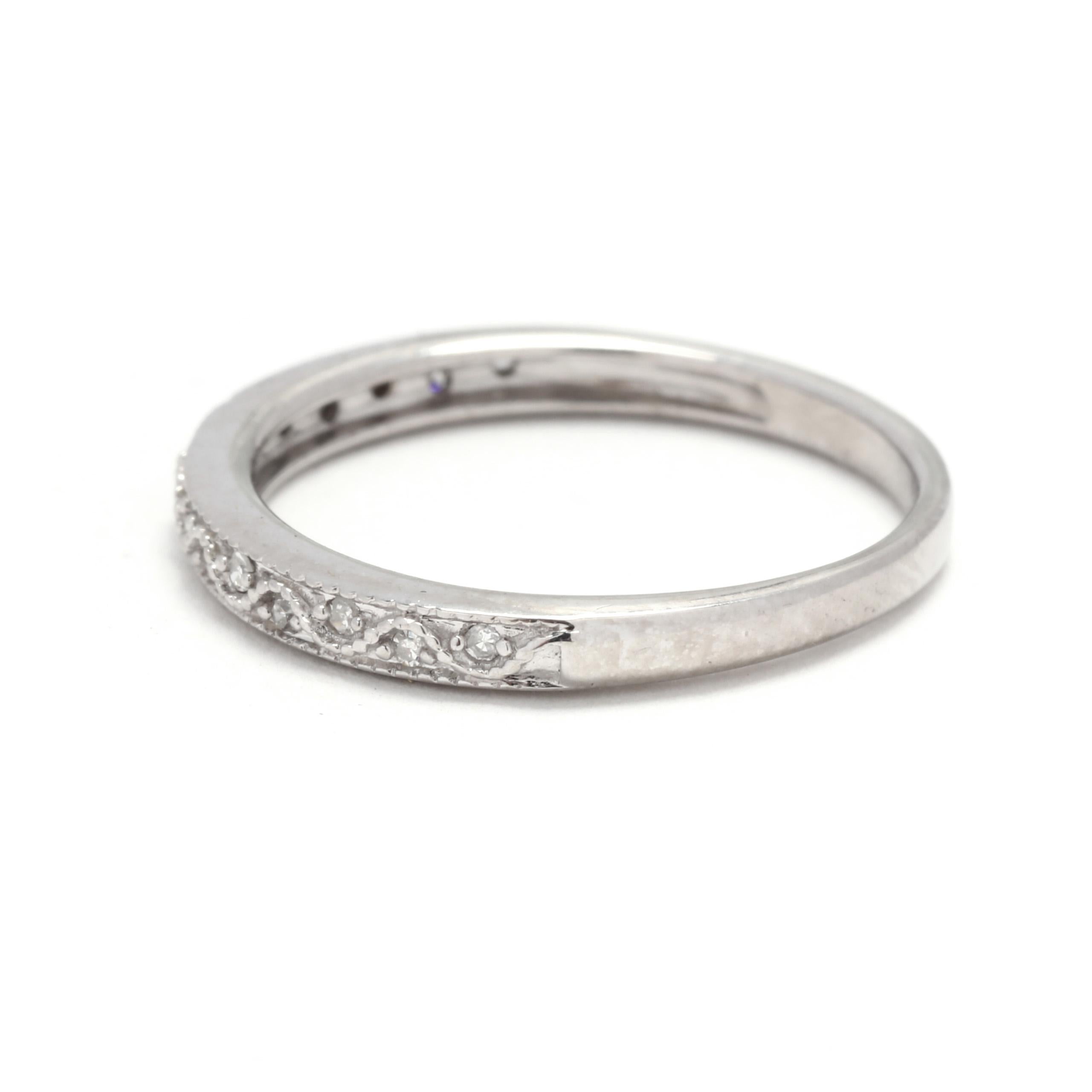 Round Cut Thin Diamond Wedding Band, 10KT White Gold, Ring, Thin Stackable Band