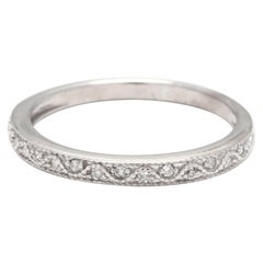 Vintage Thin Diamond Wedding Band, 10KT White Gold, Ring, Thin Stackable Band