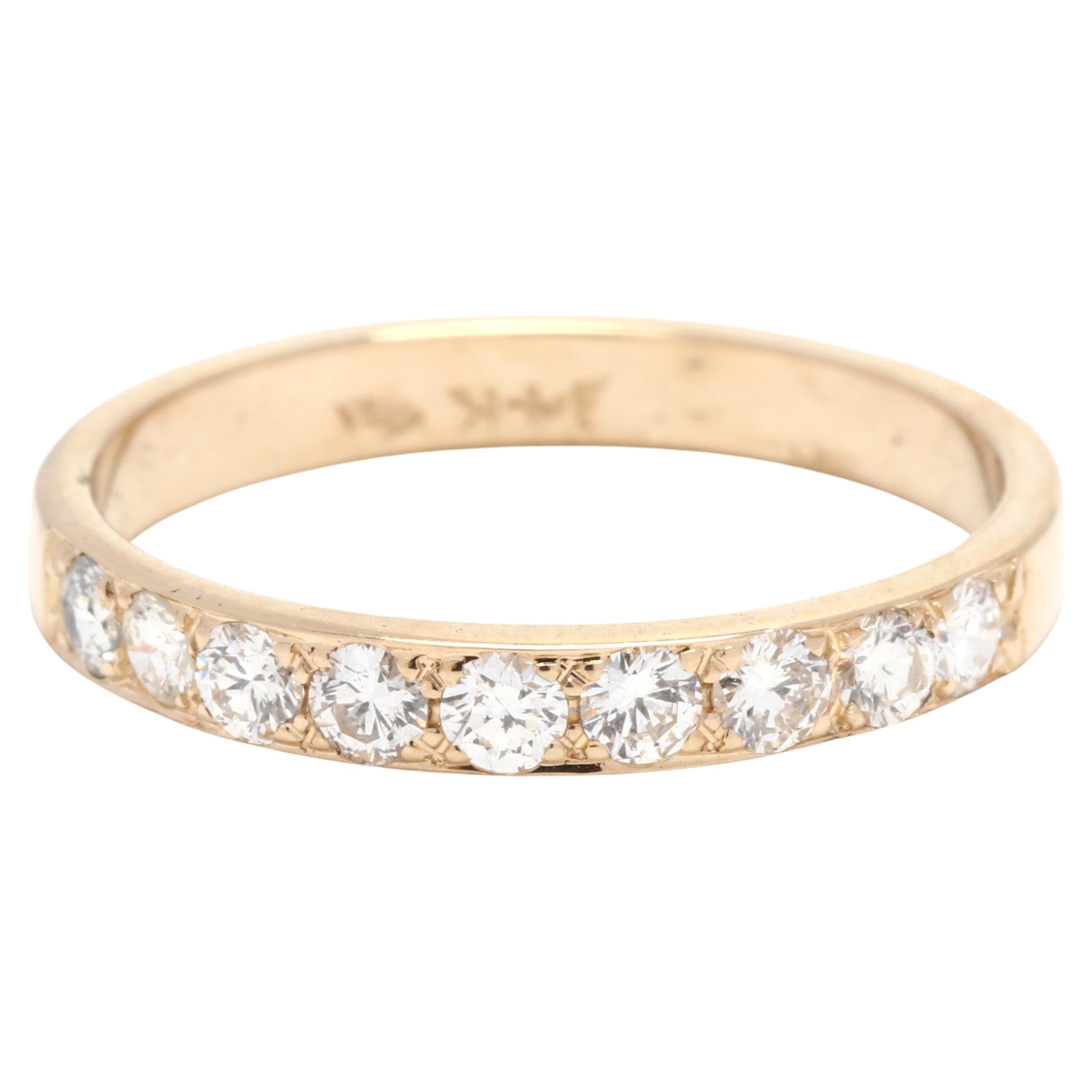 Anneau de mariage en or jaune 14K avec diamant fin, empilable