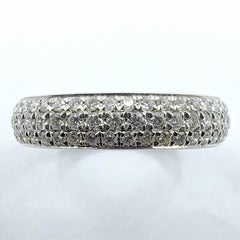 Thin Dome 3 Row Round Cut Pavé Diamond Wedding Band Ring in 18K White Gold