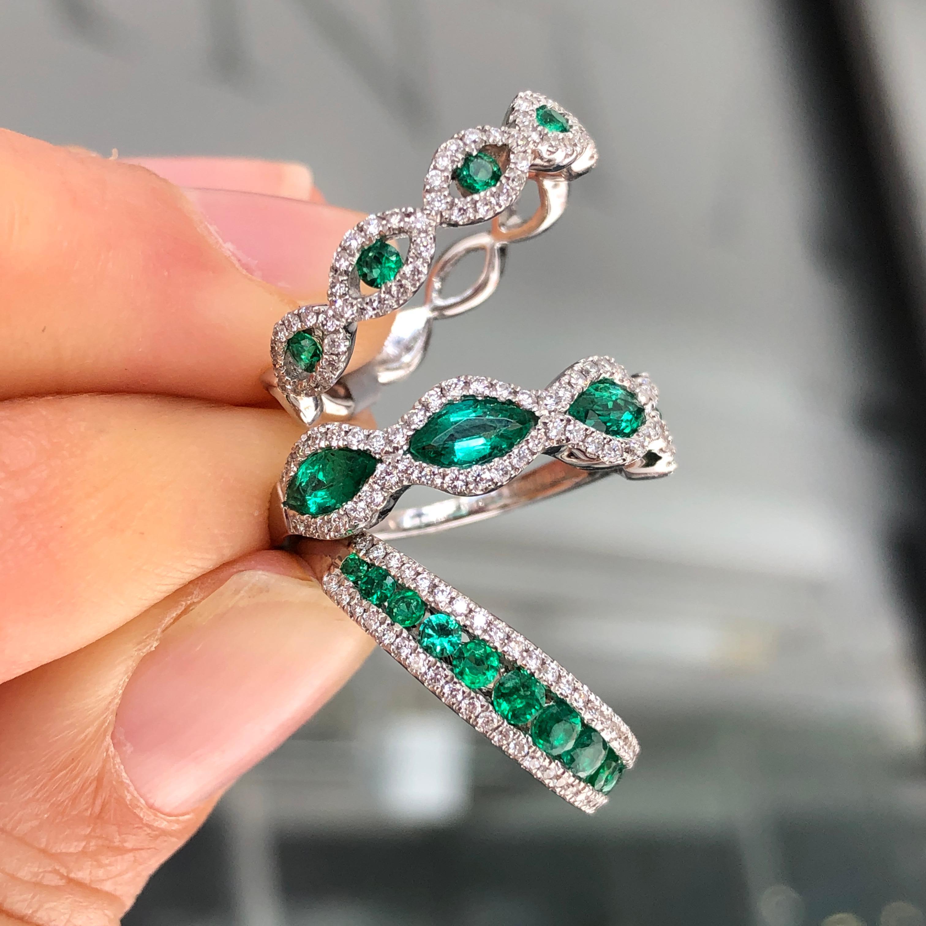 Thin Emerald and Diamond Band For Sale 1