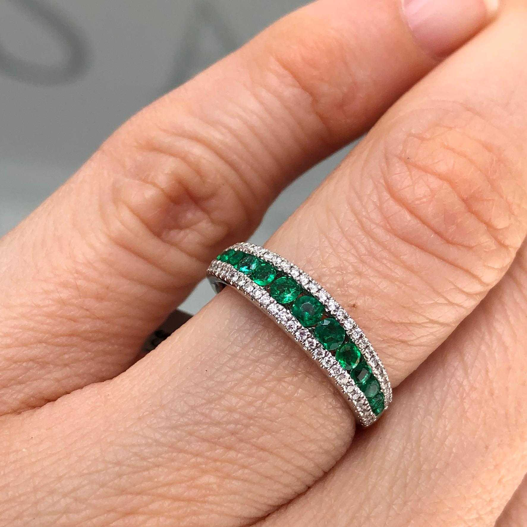 Thin Emerald and Diamond Band For Sale 2