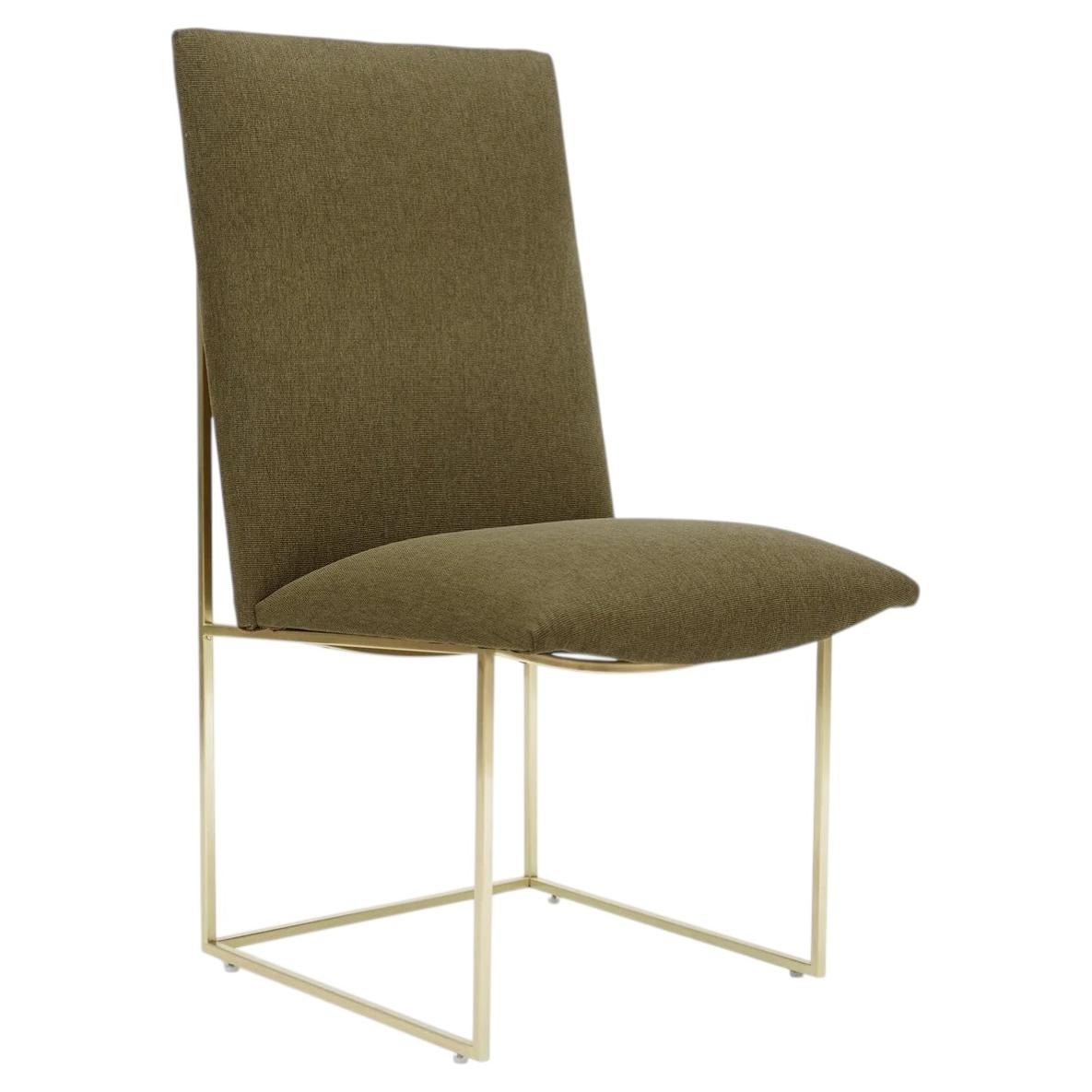 Chaise de salle à manger Lawson-Fenning à structure fine, lin vert et laiton, chaise d'appoint moderne