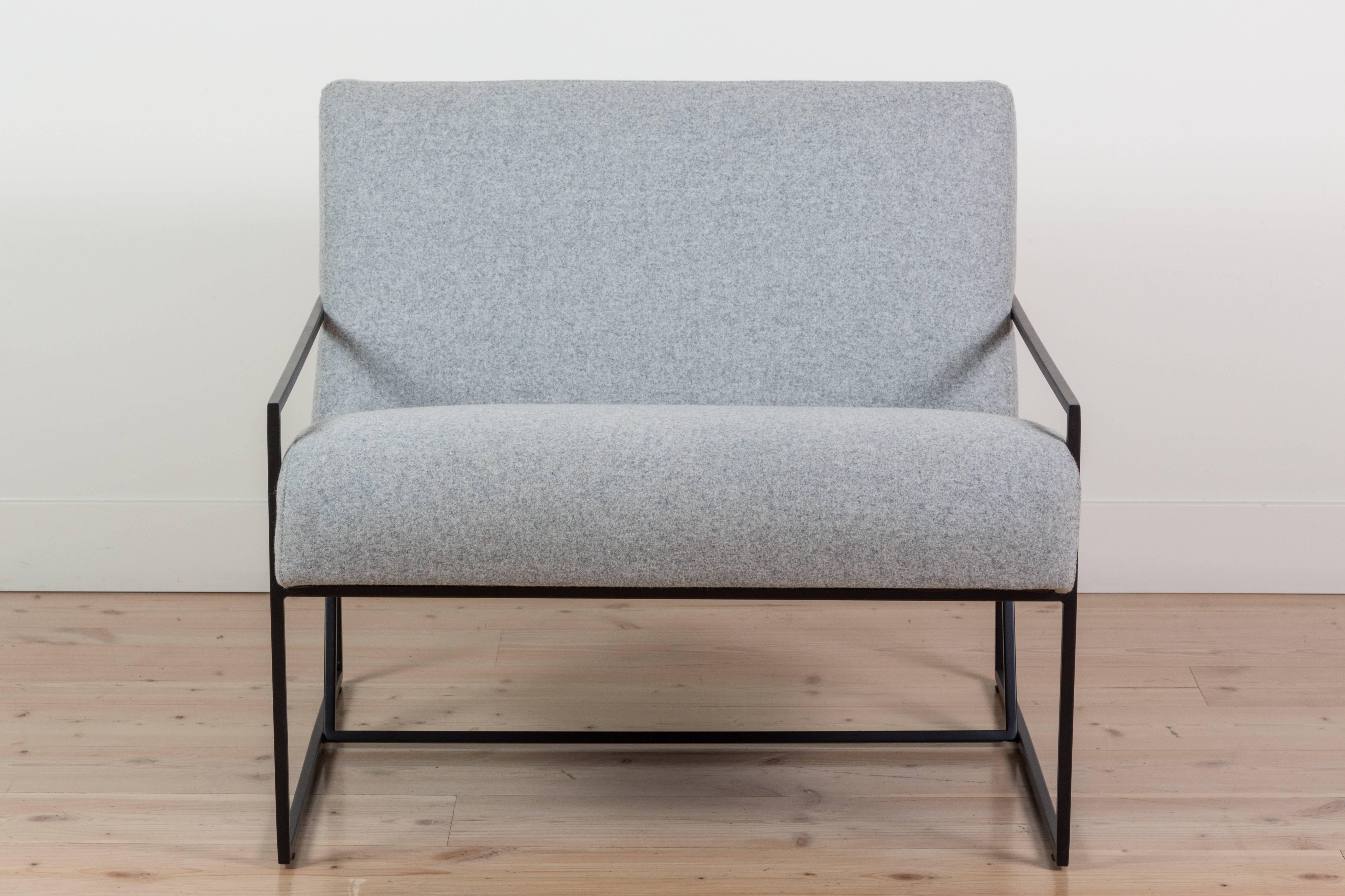 The Thin frame lounge chair is a modern lounge chair with a low-profile, thin metal frame that is available in an array of finishes and the option of diamond tufting. Shown here in matte black powdercoat. 

The Lawson-Fenning Collection is designed