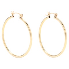 Thin Gold Hoop Earrings, 14KT Yellow Gold, Length 1.5 Inch, Skinny Gold Hoops