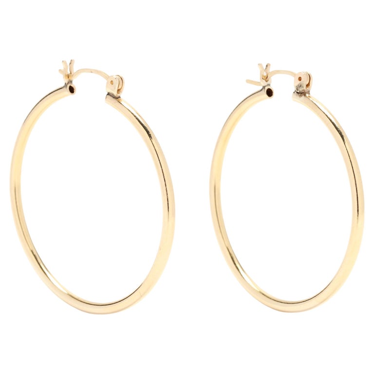 Thin Gold Hoop Earrings, 14KT Yellow Gold, Length 1.5 Inch, Skinny Gold