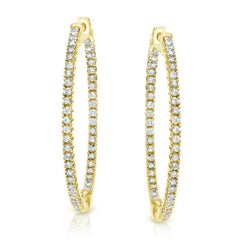 Thin In And Out Diamond Hoop Earring in 14 Karat Yellow Gold