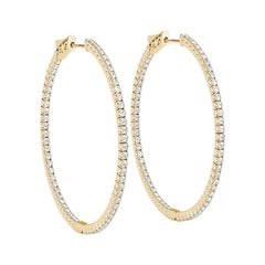 Thin In And Out Diamond Hoop Earring in 14 Karat Yellow Gold