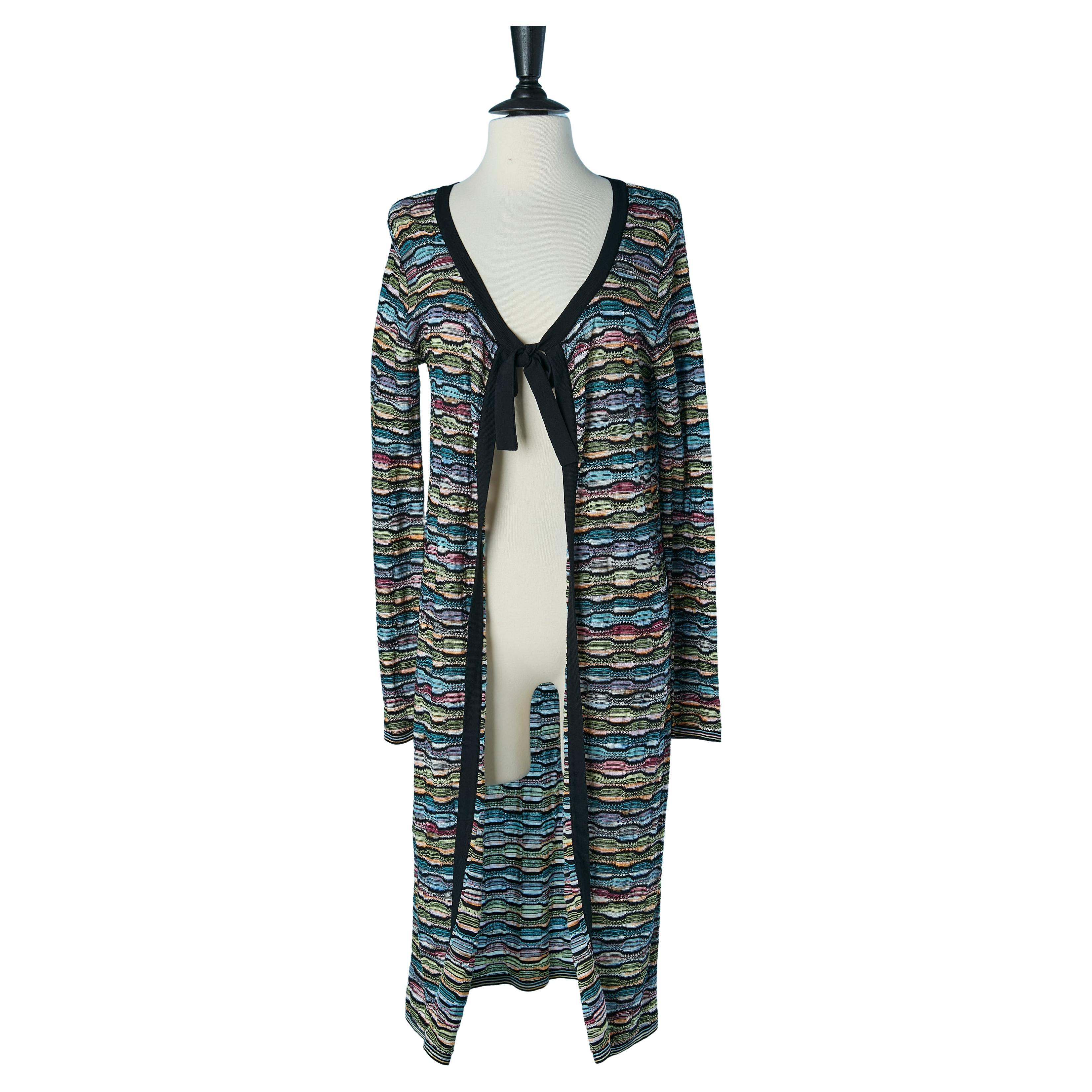 Thin knit jacquard coat with black edge and bow on the front M MISSONI